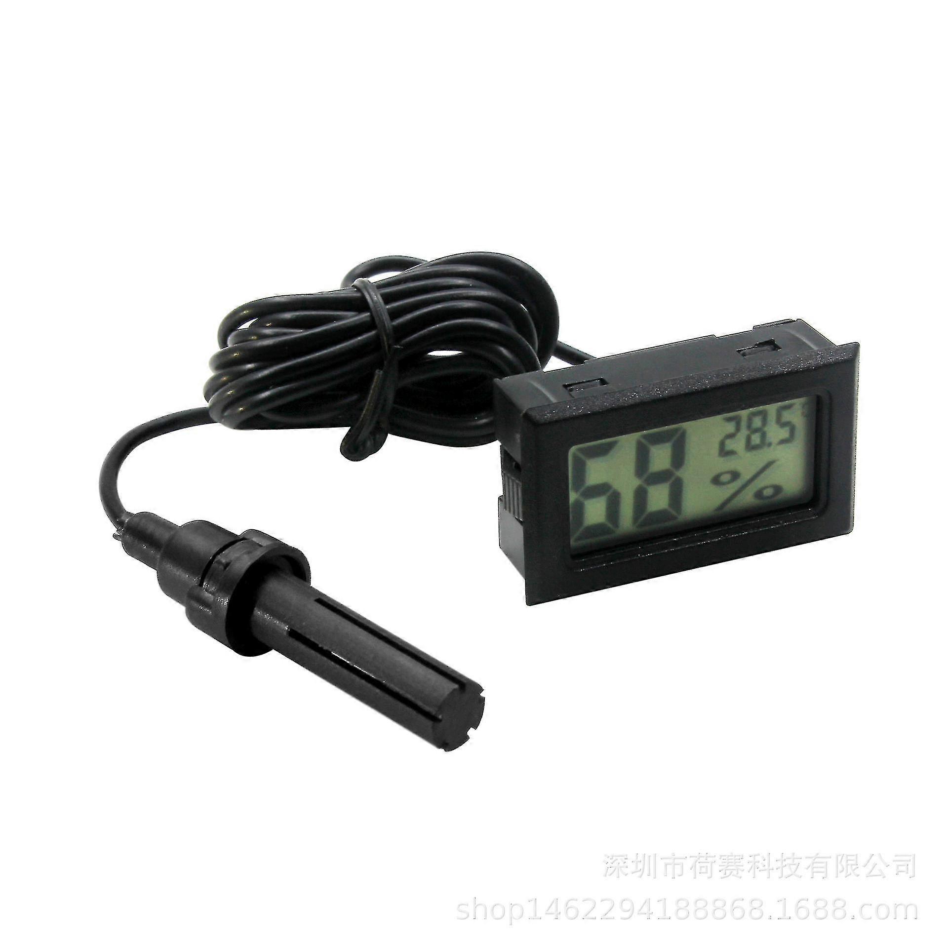 Digital Lcd Thermometer With External Hygrometer For Reptile Poultry Incubator - Black