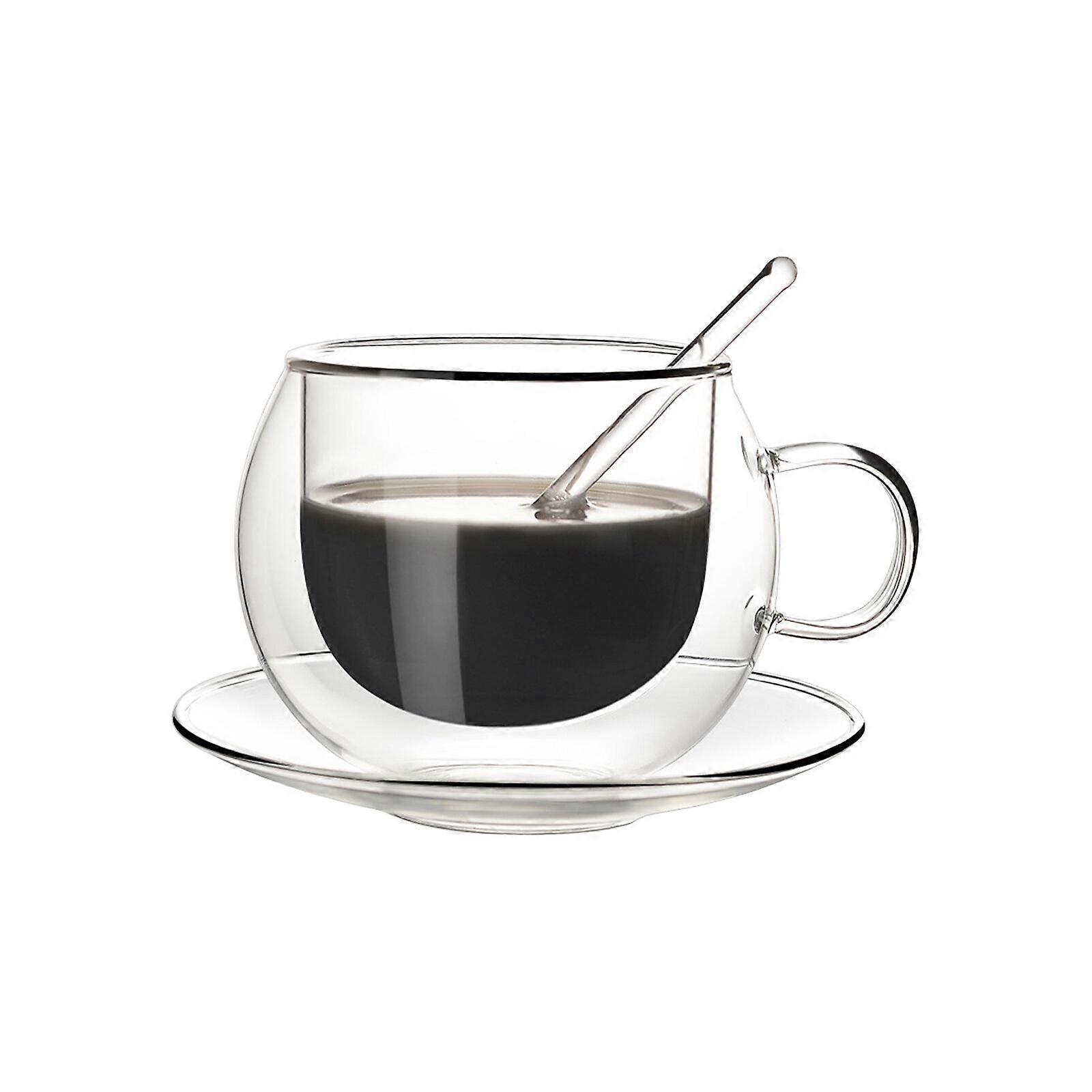 Double Wall Glass Cup With Spoon 150ml/250ml Heat Resistant Double-layer Durable Transparent Mugs
