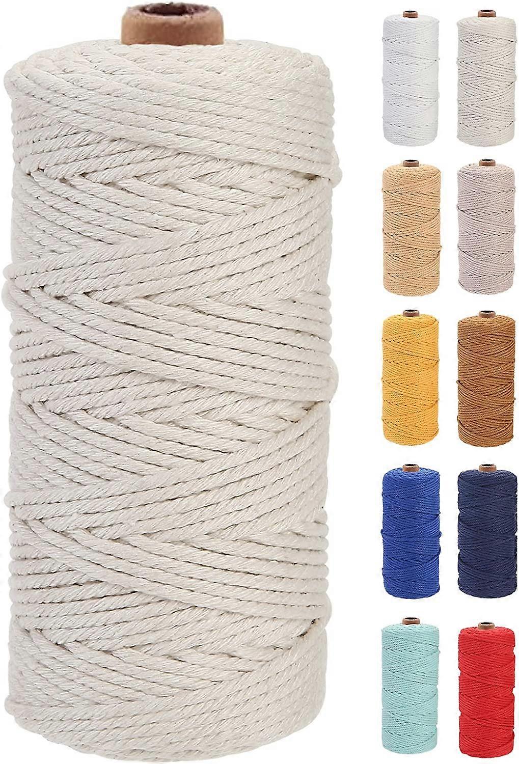 Macrame Cord 3mm x 100m Premium Cotton Macrame Rope, 4 Strand Twisted Soft Cotton Cord, One of The Most Perfect Materials (Beige)