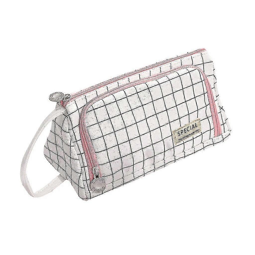 School Multifunctional Double Zipper Portable Canvas Large Capacity Pencil Case