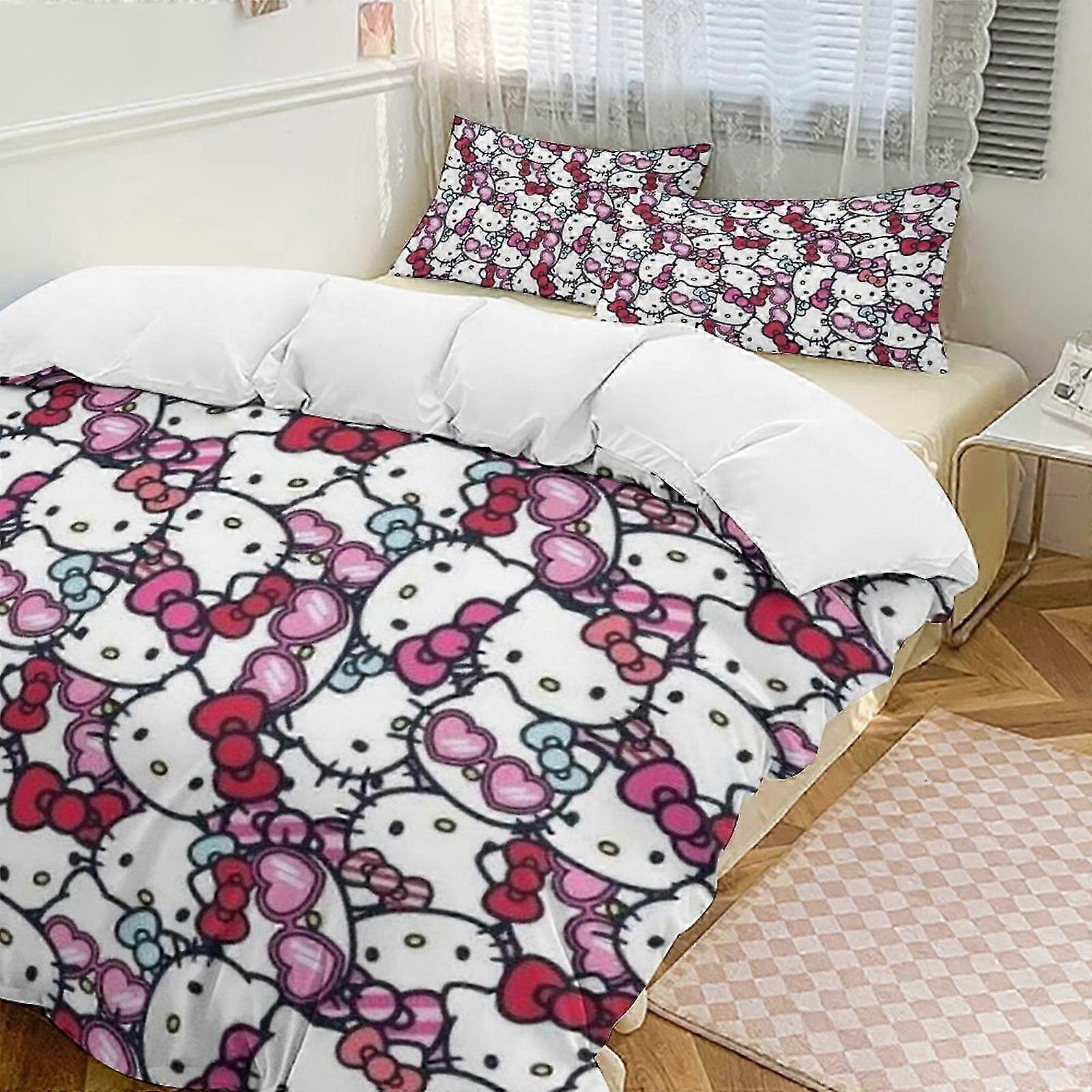 Lakan Söt Hello Kitty Tredelad Sängset Örngott Anime Sovrum Varm och bekväm Lättvikt