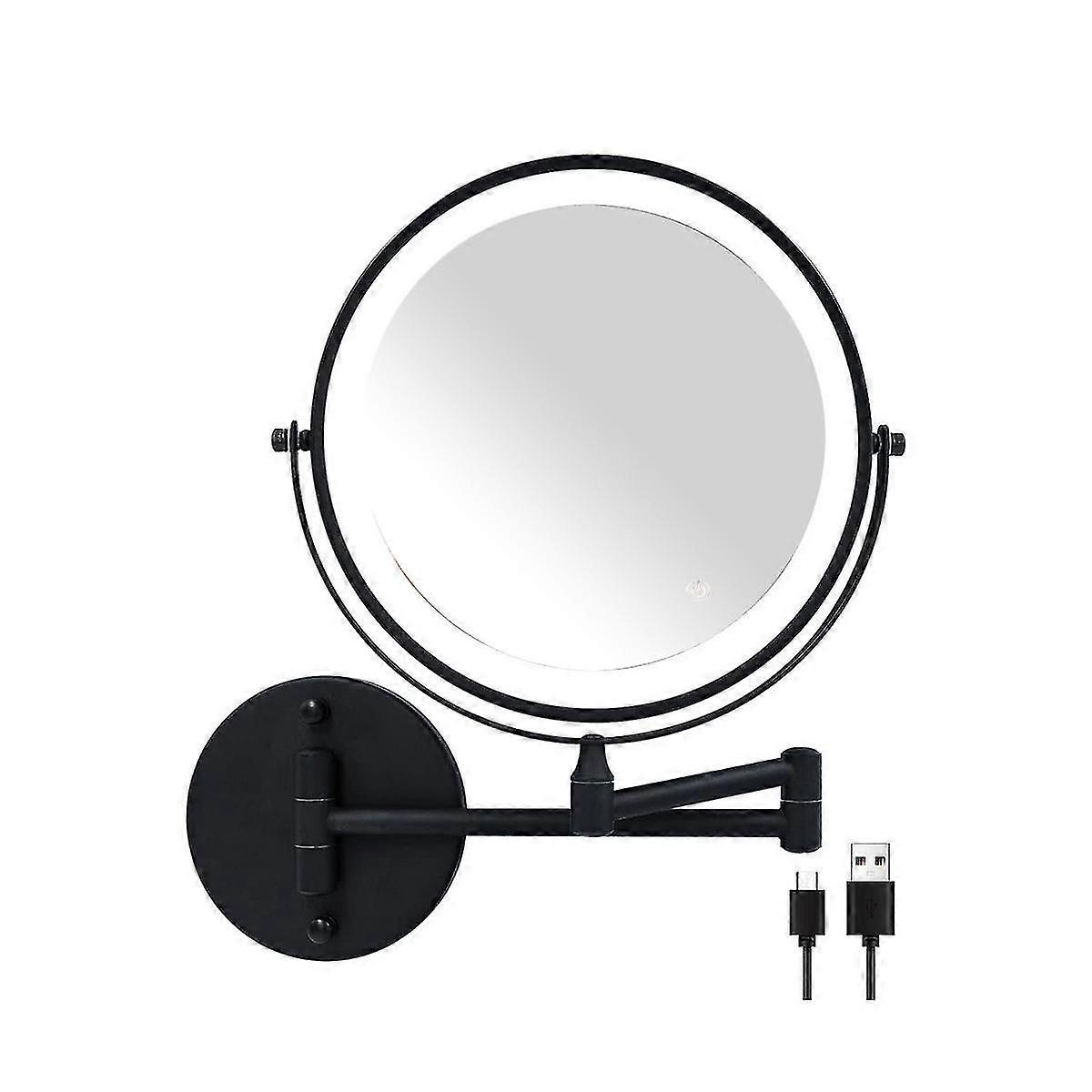 8in Chargeable Vanity/bathroom Double Side Mirror 1x/10x Enlarge Led&3color Temp Touch Screen 360