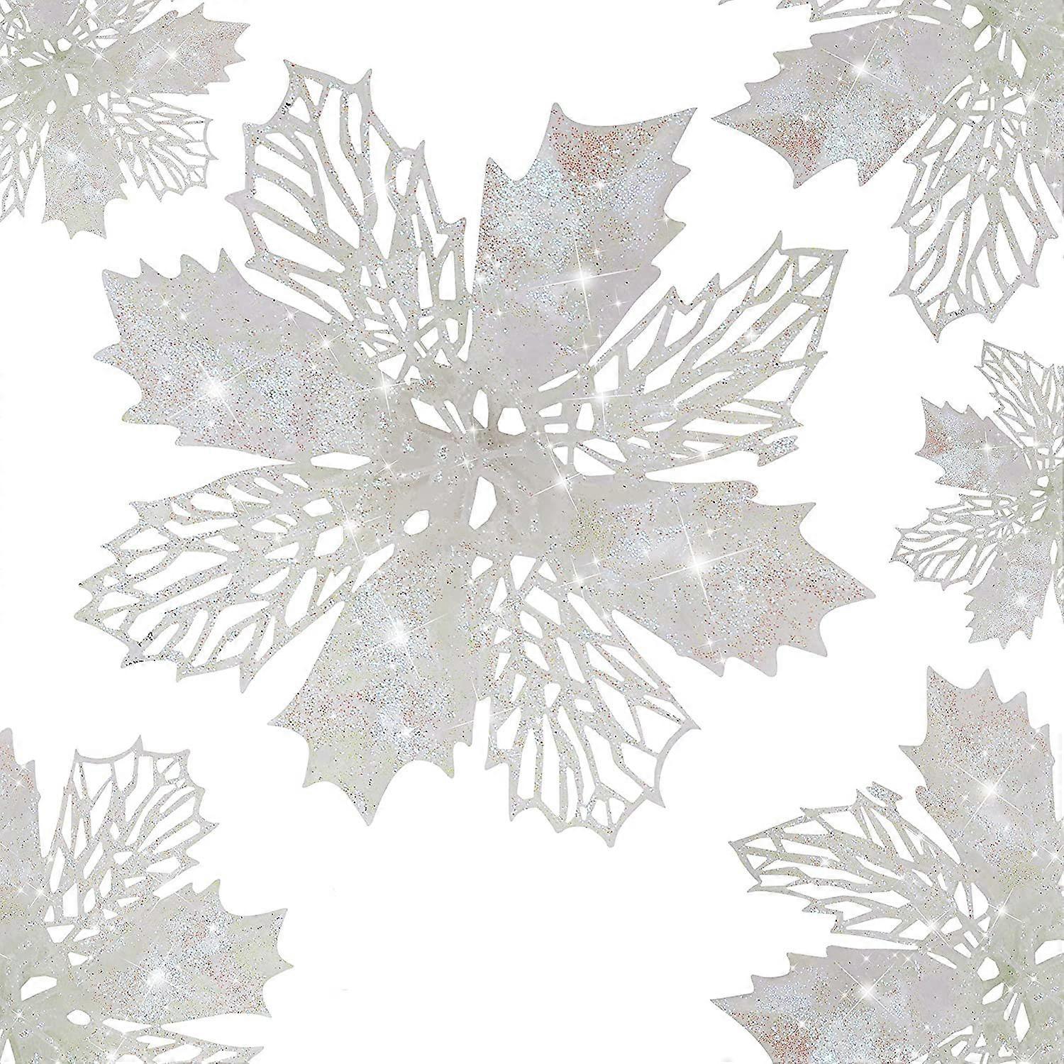 10 Pieces Poinsettia Artificial Flower Pointsetta with Clips Christmas Decor Glitter Poinsettia Christmas Ornaments Christmas Tree Flower Decorations