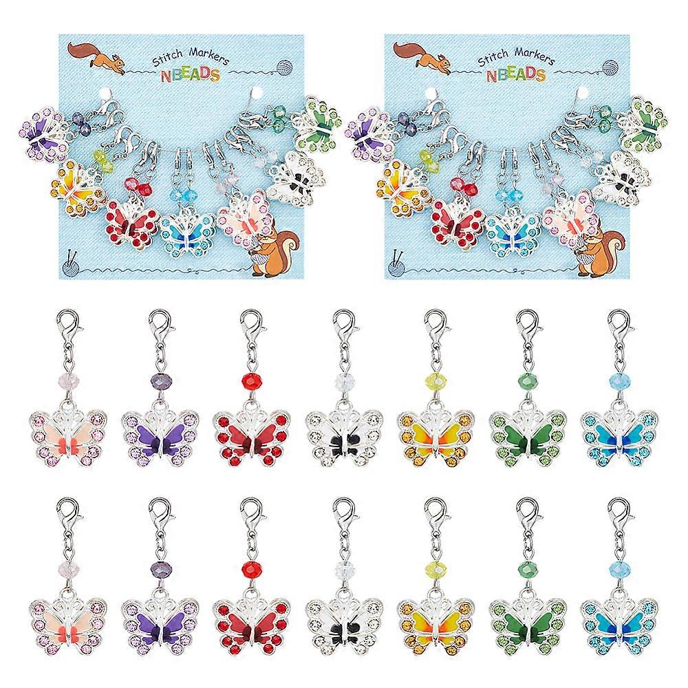 2Set Butterfly Stitch Markers Alloy Enamel with Rhinestone Crochet Lobster Clasp Charms Locking Stitch Marker with Wine Glass Charm Ring Mixed Color 4