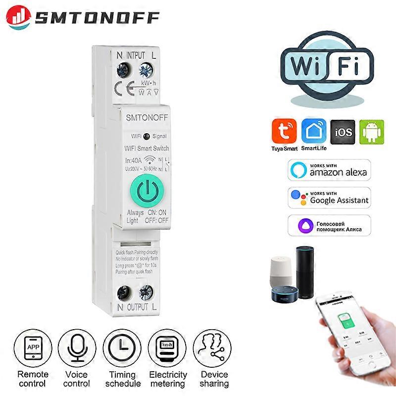 18mm40A Tuya Single Phase Din Rail WIFI Smart Energy Meter timer Power Consumption Monitor kWh Meter Wattmeter 110V 220V 50/60Hz