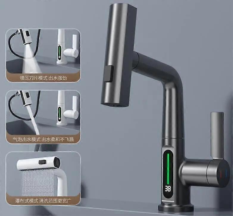 Temperatura cascadei Afișaj digital Bazin sau robinet de bucătărie Ridicare în sus Pulverizator de apă rece caldă Chiuvetă Mixer Robinet de spălare