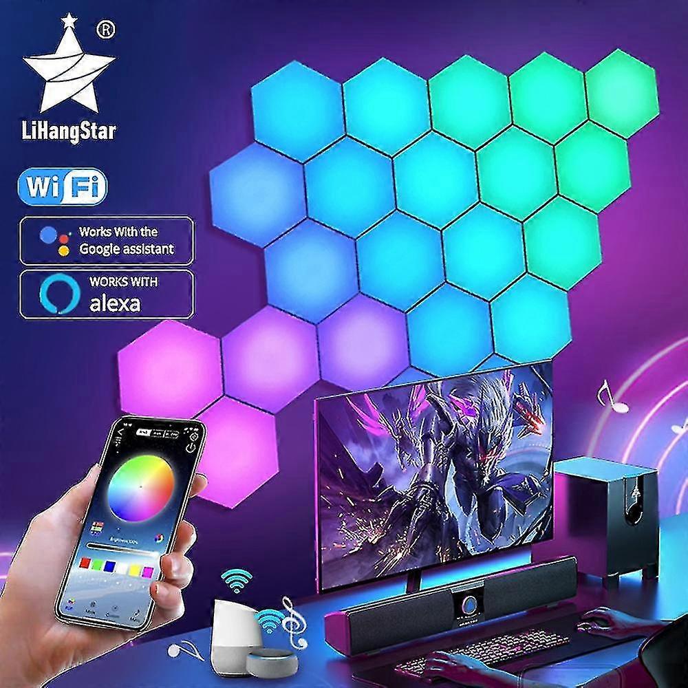 Rgb Bluetooth Led Hexagon Light Indoor Wall Light App Remote Control Night Light Computer Game Room Bedroom Bedside Decoration