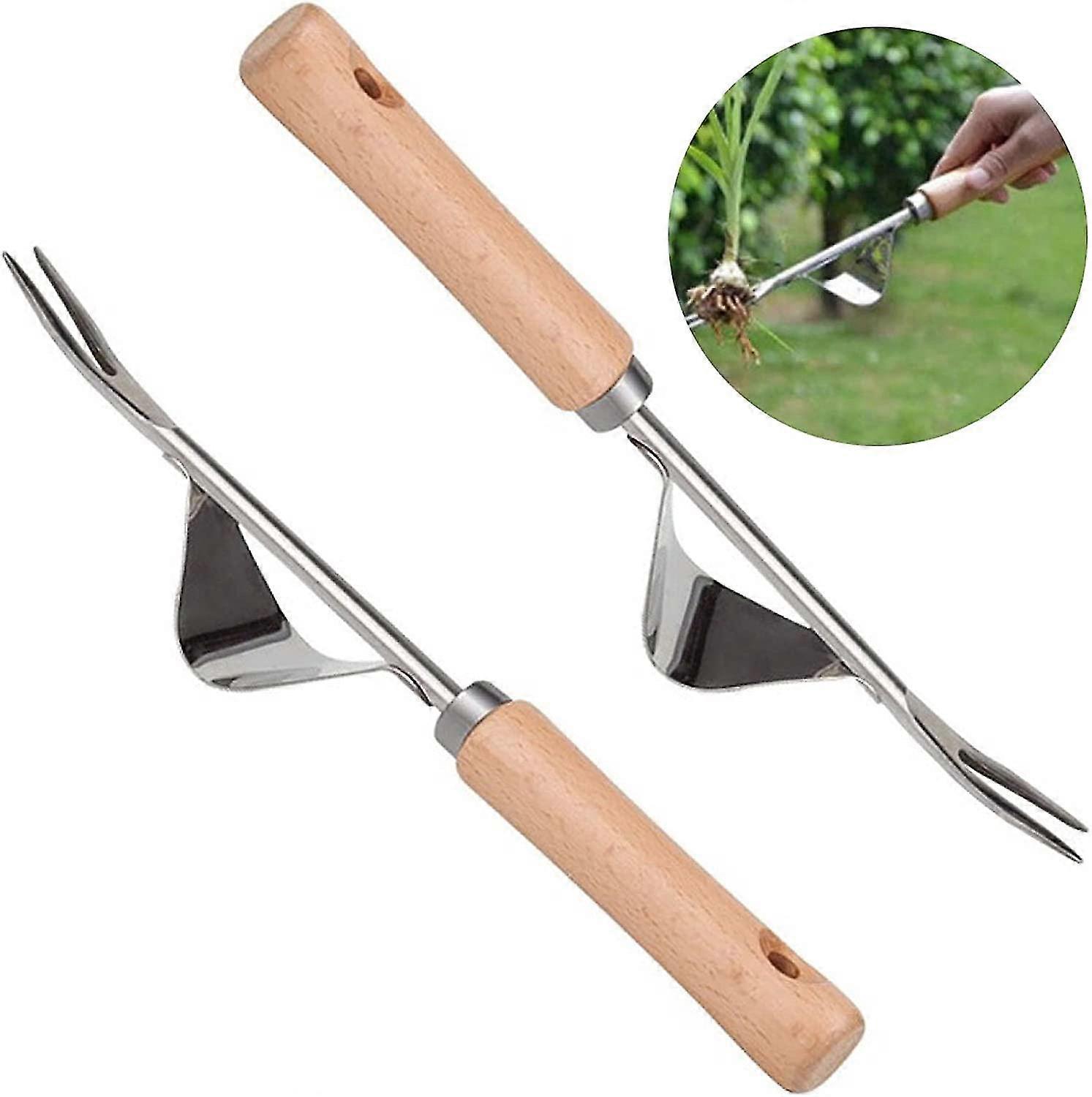 2 Pcs Wooden Handle Weed Puller With Wooden Handle