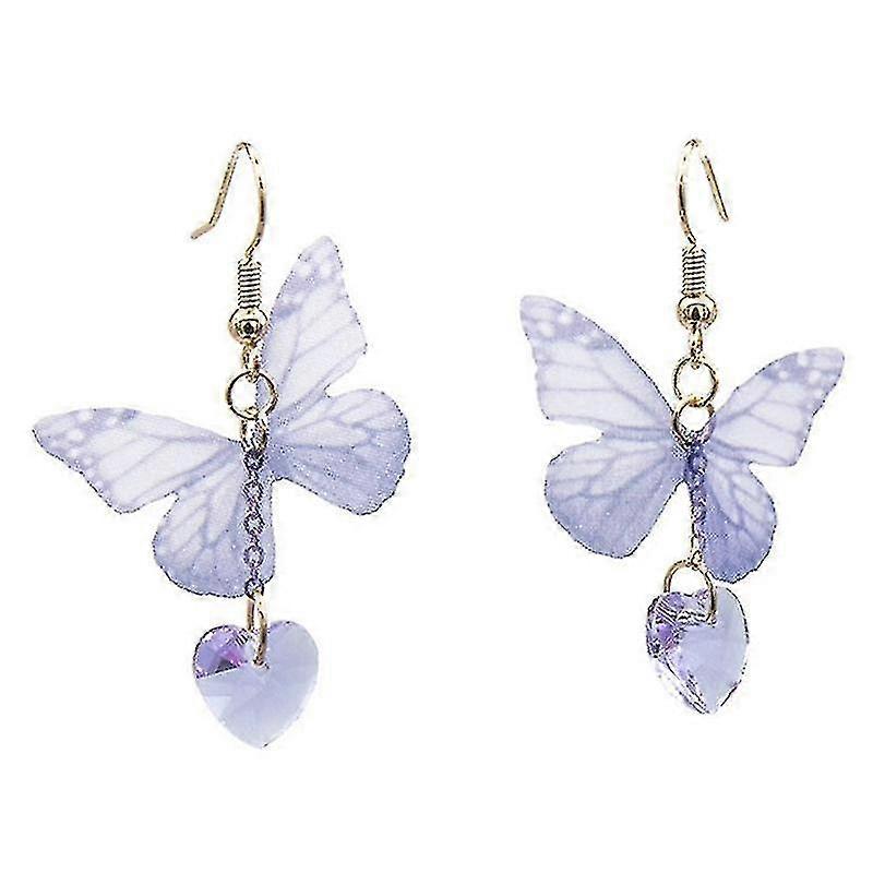 Moda Viola Farfalla Farfalla Cuore Lega Lunghe Ali Orecchini Perla
