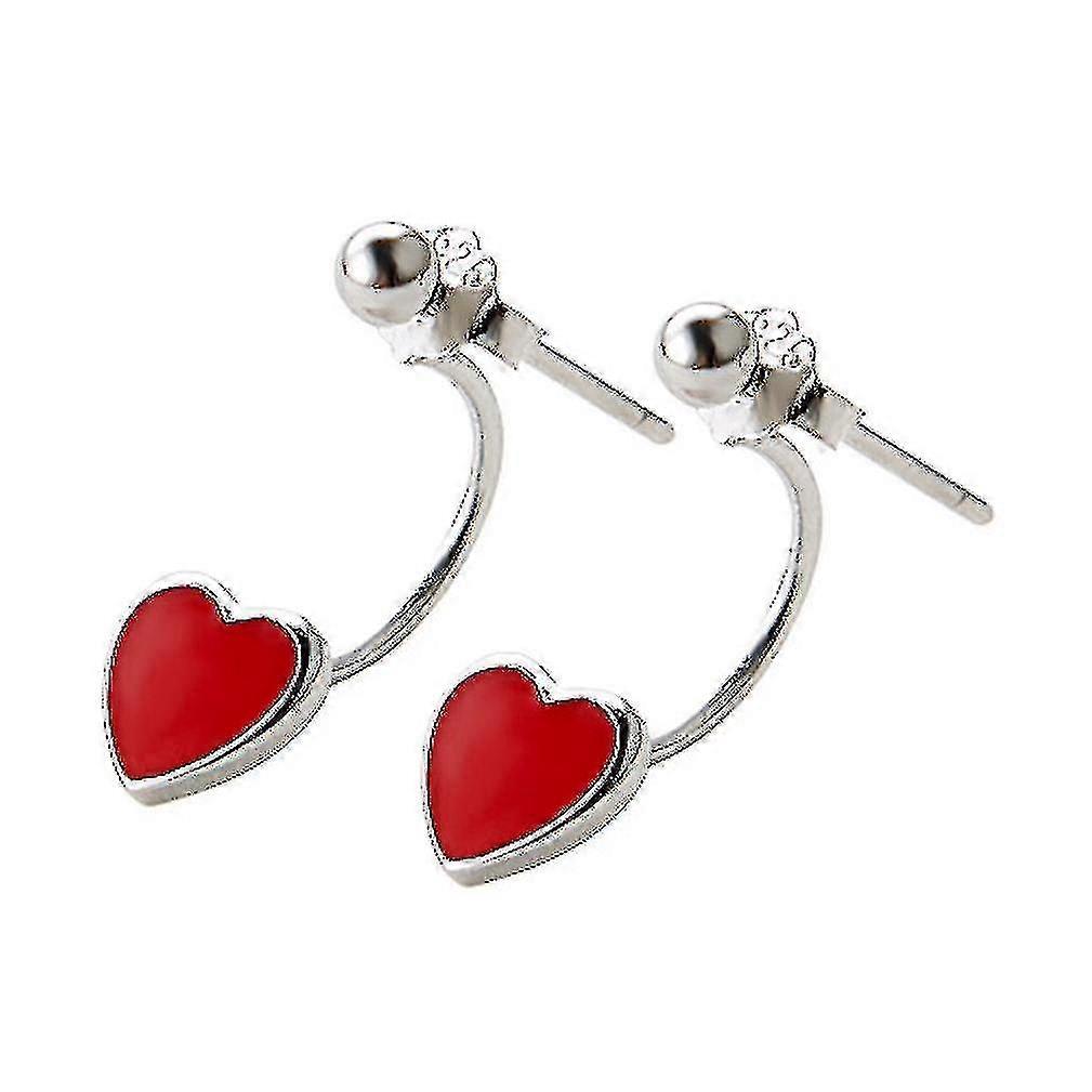 S925 Hongo rojo forma corazón pendientes bola colgando