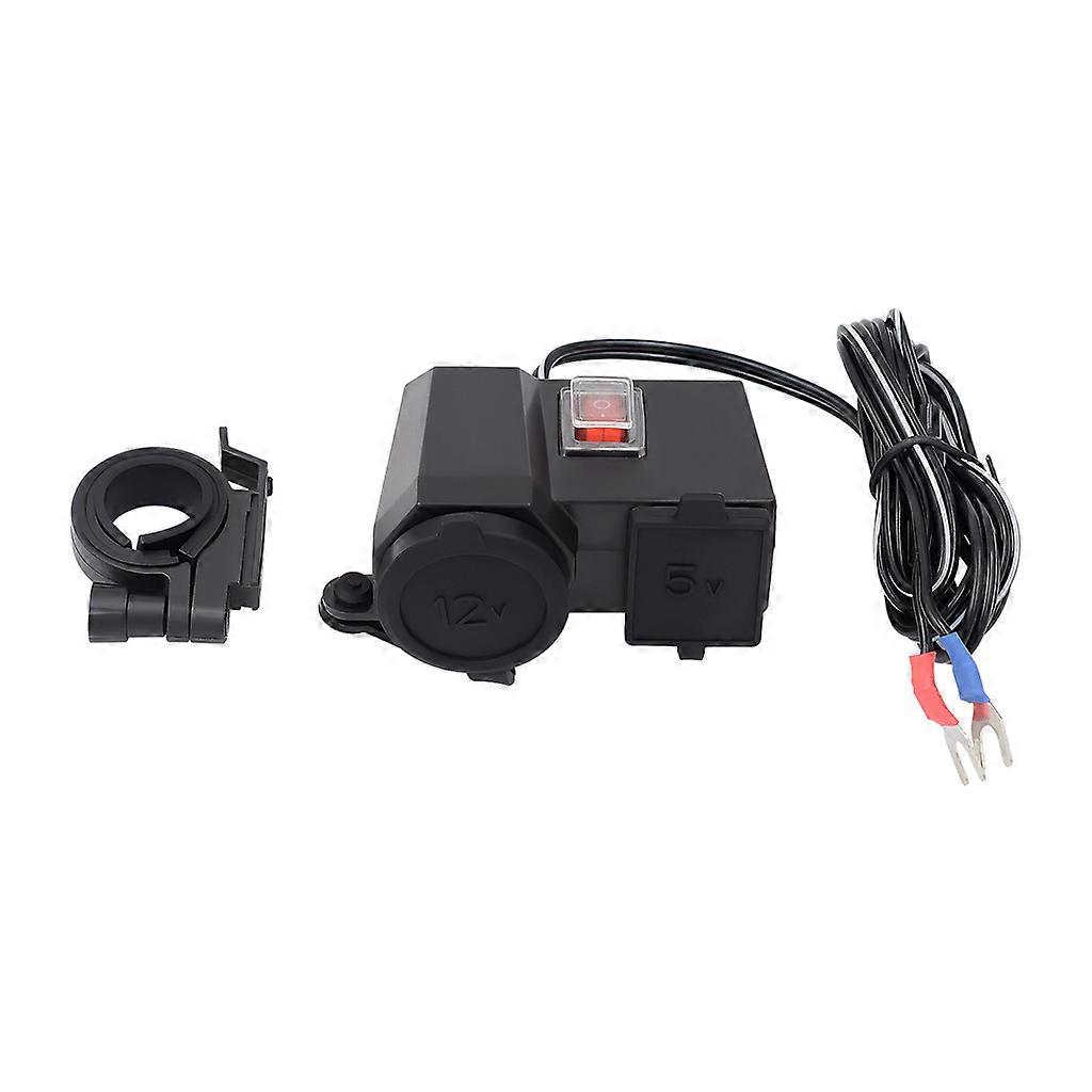 Motorcycle RV 12V Voltmeter Dual USB Charger Socket Voltage Temp Fast Charging