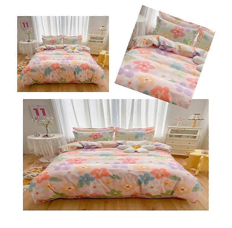 Luxury 4 Piece Set Bedding printed Quilt Cove Fitted Sheet Pillowcase Color G