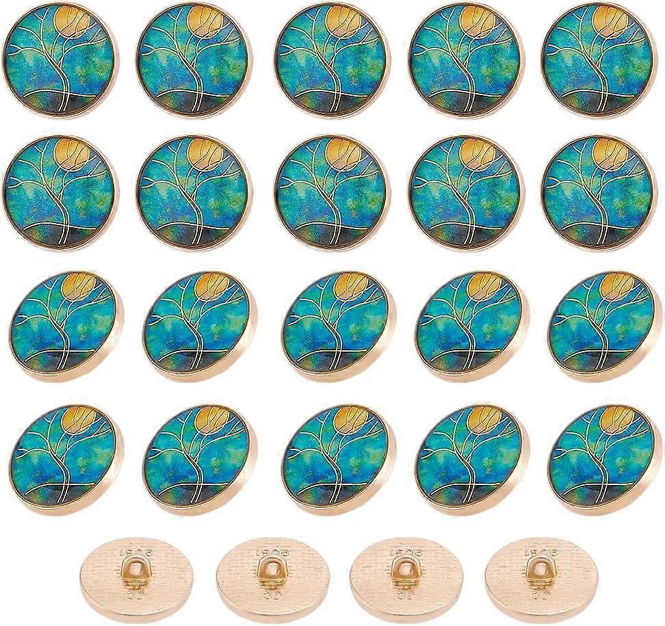 24Pcs Alloy Enamel Shank Buttons 20mm 1-Hole Flower of Life Metal Blazer Buttons Vintage Style Shank Buttons Plants Theme Buttons Round Sewing Buttons
