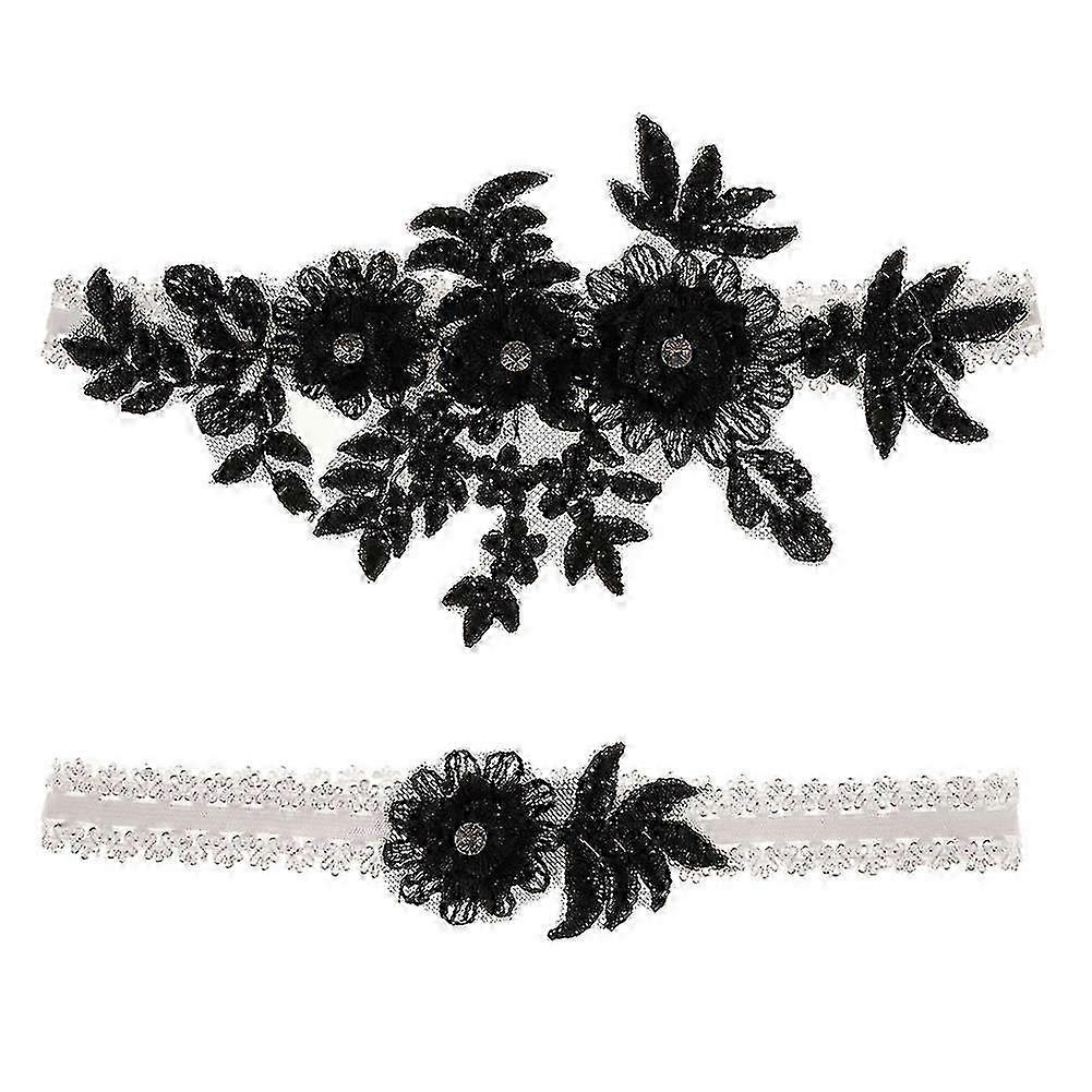 2 قطع الرباط الزفاف مجموعة الرباط الزفاف الرباط تمتد الرباط الأزهار للعروس الزرقاء و Whi Tw