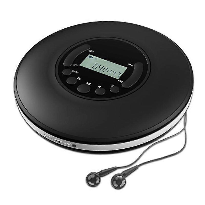 ポータブルCDプレーヤーMP3音楽プレーヤー、ステレオイヤフォン、Bluetooth出力CDプレーヤー、LCDディスプレイ付きブラック