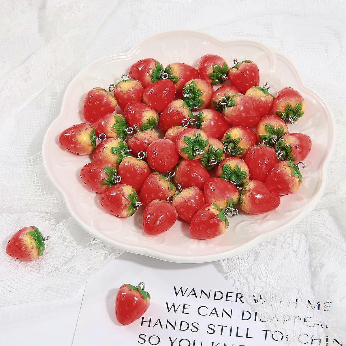2Pcs Pick Size Strawberry Resin Pendants For Jewelry Making DIY Bracelet Necklace Earring