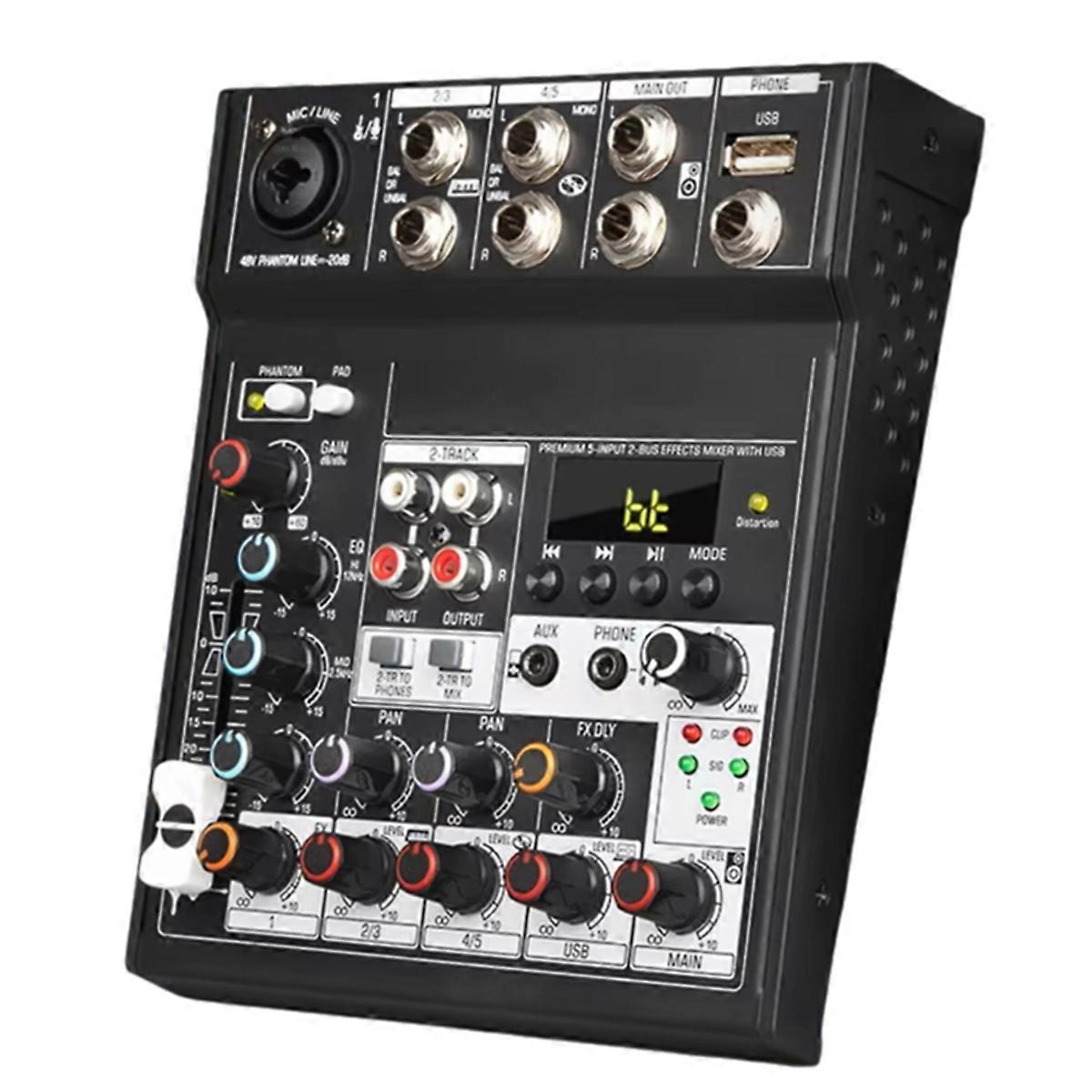 Console de mixage audio Bluetooth portable 5 canaux Carte son USB Play Enregistrement Lecture sur ordinateur Mini