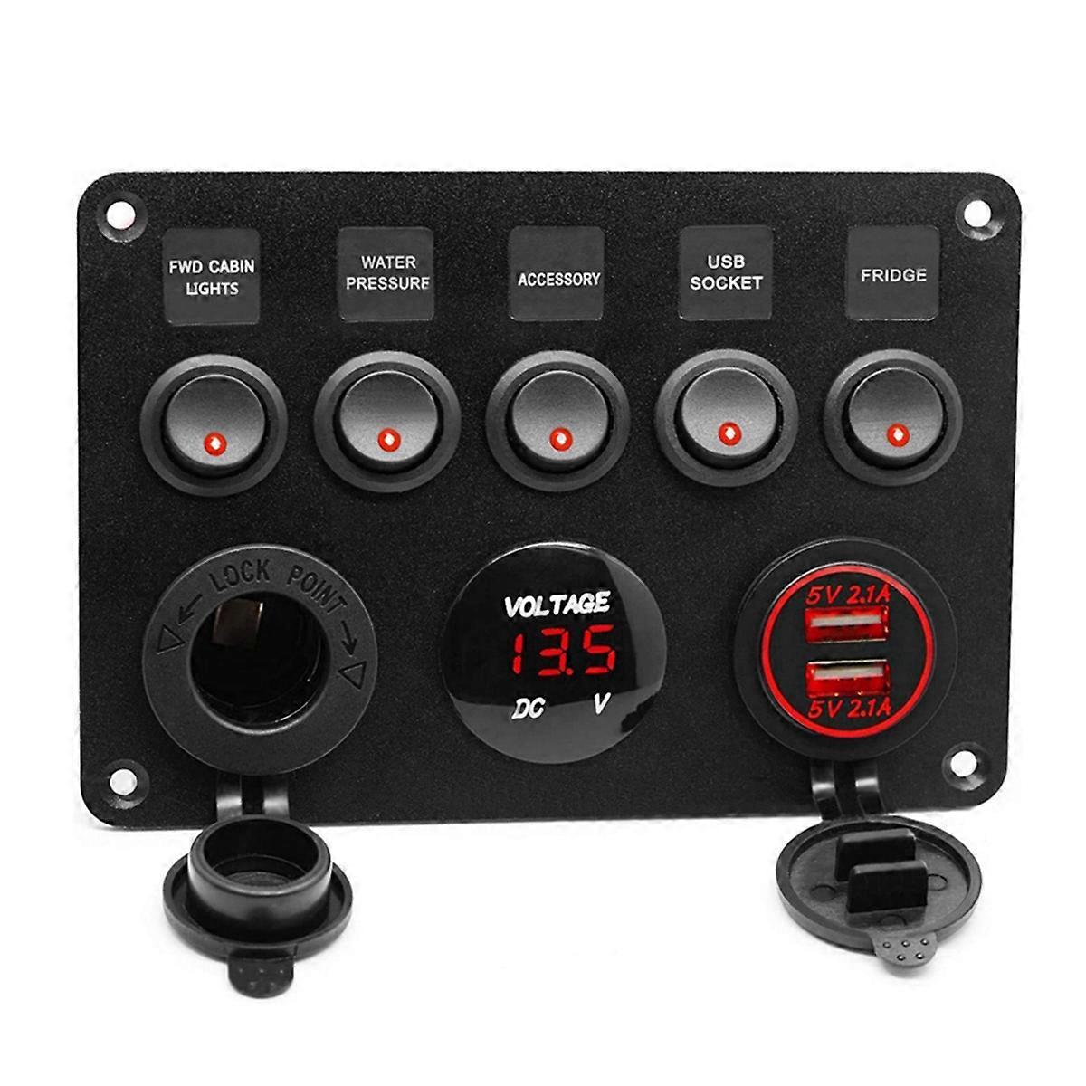 Boat Switch Panel Car Switch Panel Waterproof Digital Voltmeter Dual USB Port Outlet Combination Ma