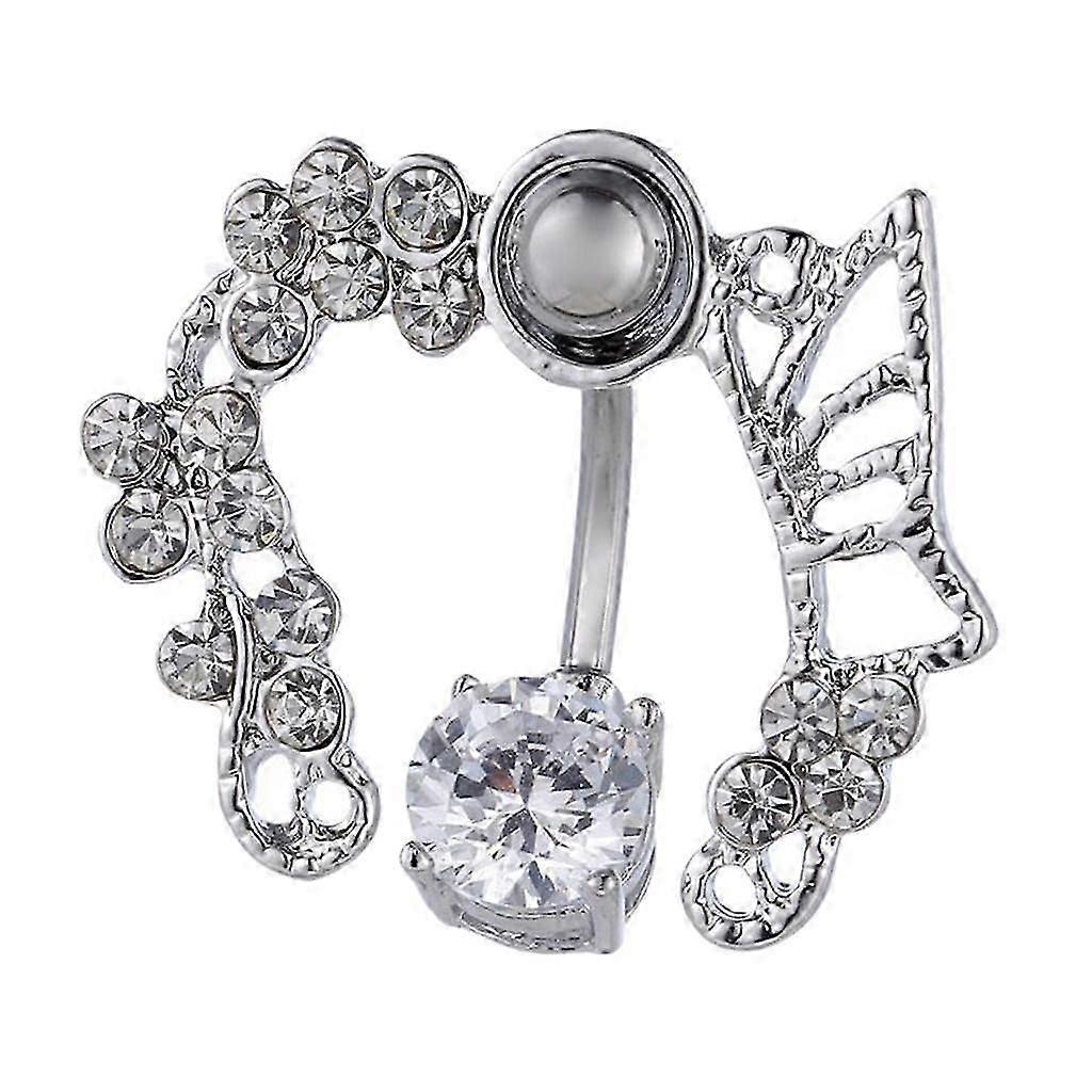 ジルコンへそリングへそボディピアスジュエリーステンレス鋼シルバー