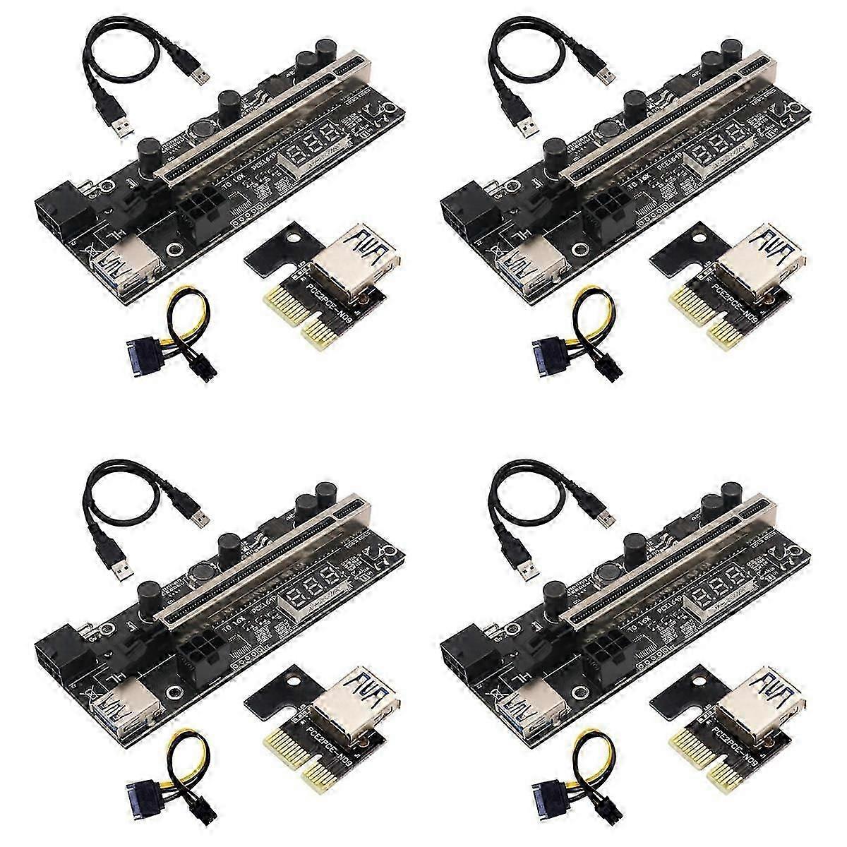 4 Set PCIE Riser 1X to 16X Graphic Extension with Temperature Sensor for GPU Mining Powered Riser A