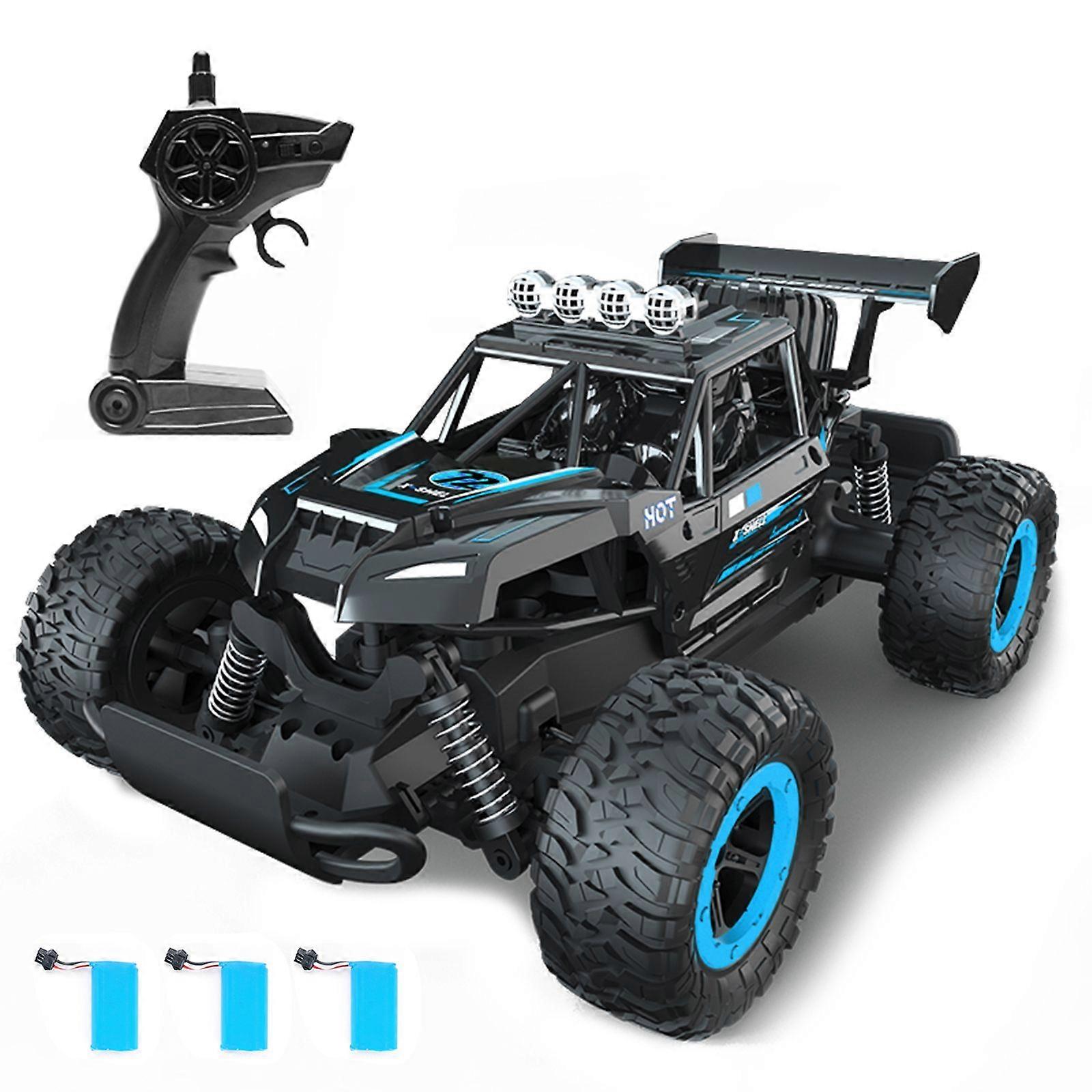 Remote Control Car, 2.4 GHz High Speed 4WD Electric Off-Road Vehicle with Lights 3 Rechargeable Batteries for Adults Kids Boys, Blue