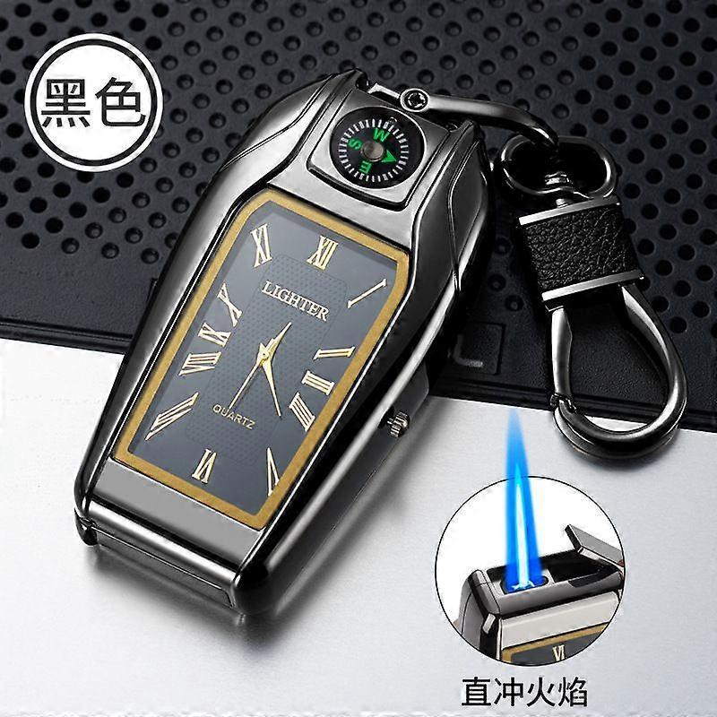 New Creative Personality Blue Flame Windproof Straight Punch Watch Lighter Keychain One Piece Dropshipping