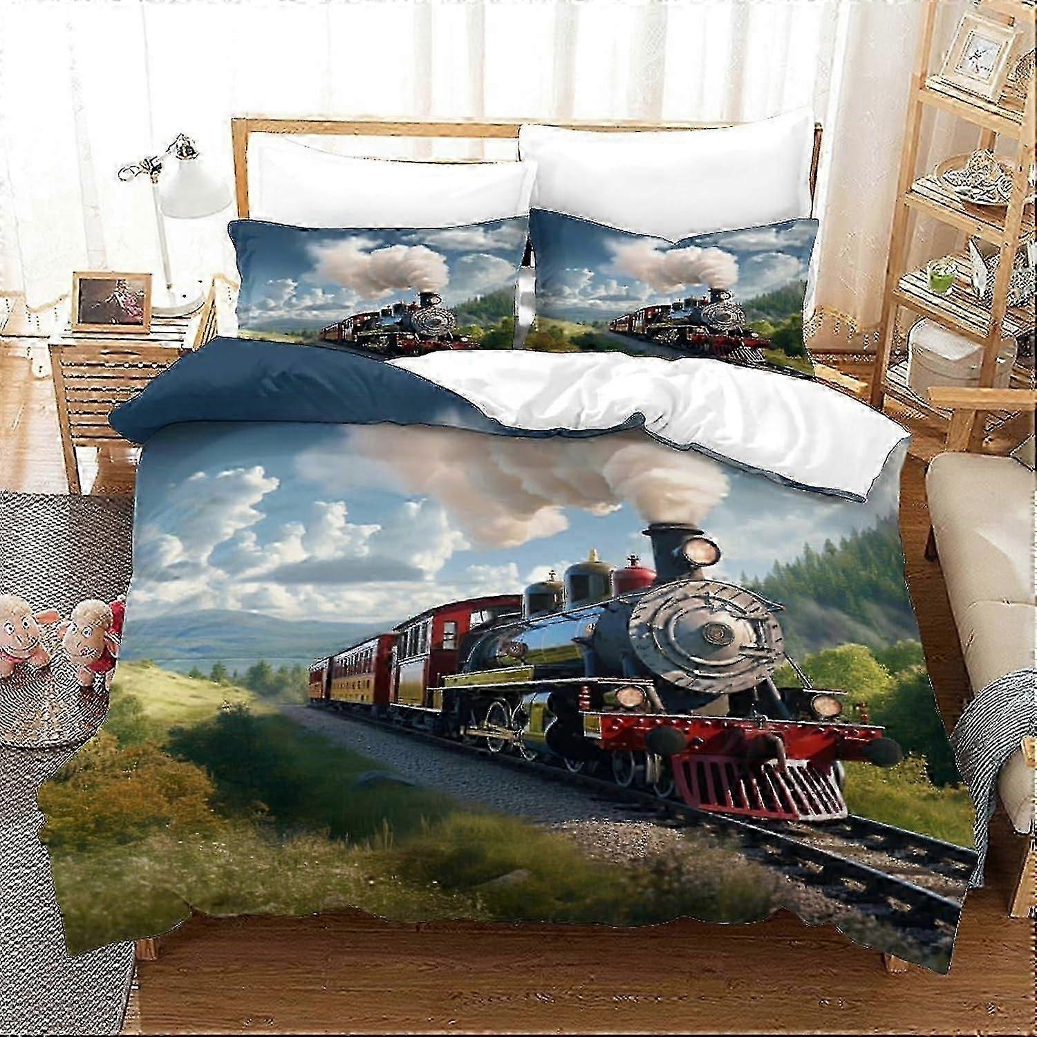 J471 ملاءات السرير غطاء لحاف قطار البخار 3 قطع غطاء لحاف جودة الفندق أغطية سرير الفراش مع أكياس وسائد مع إغلاق بسحاب فائق النعومة هيبوالرج