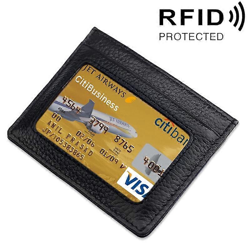 Cowhide Leather Litchi Texture Open Type Solid Color Card Holder RFID Blocking Card Bag Protective Case