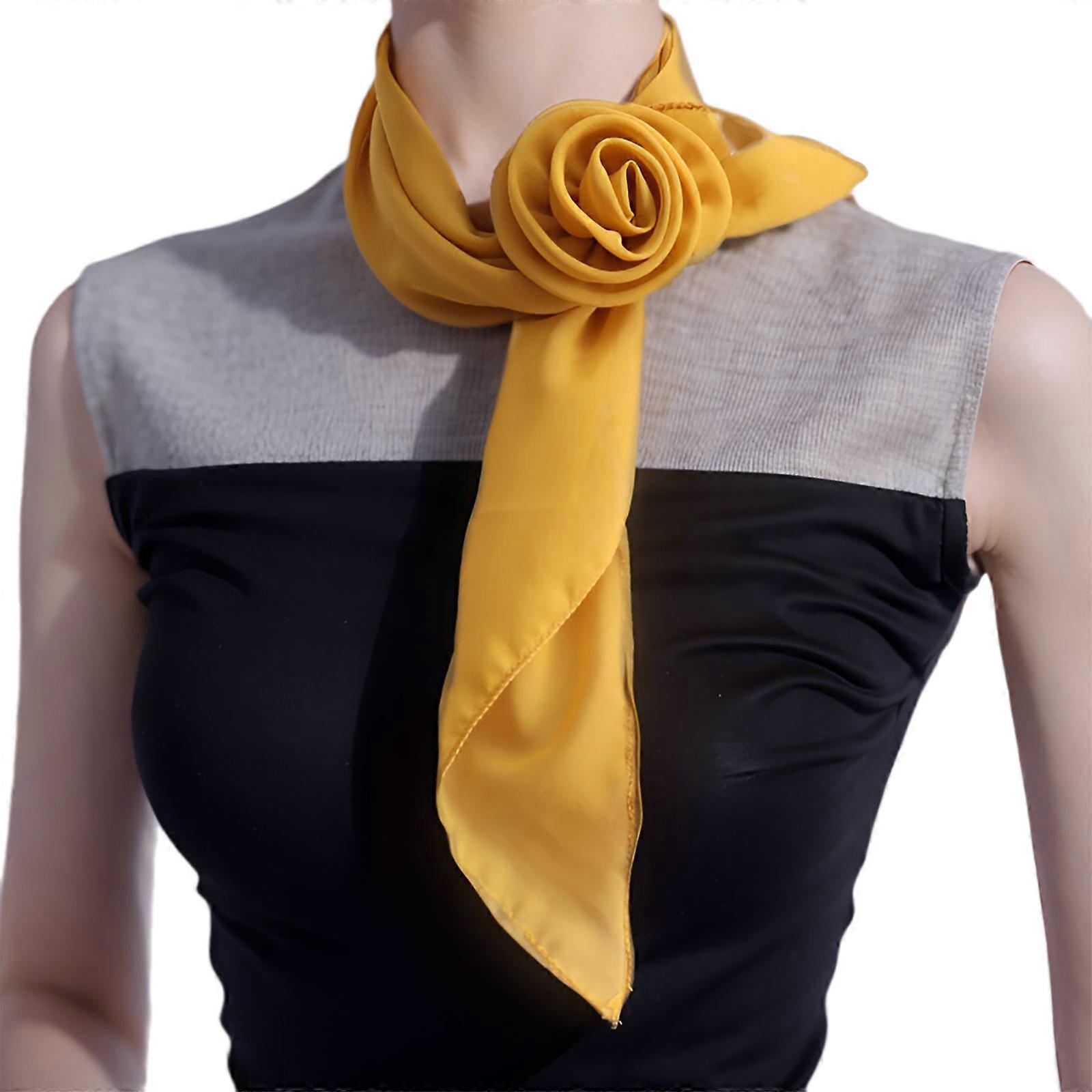 Cravate de fleur décorative Petit foulard en soie pour fille Cravates élégantes pour robe de soirée Cravate nouée à la main Cravates de mode Cravates jaune