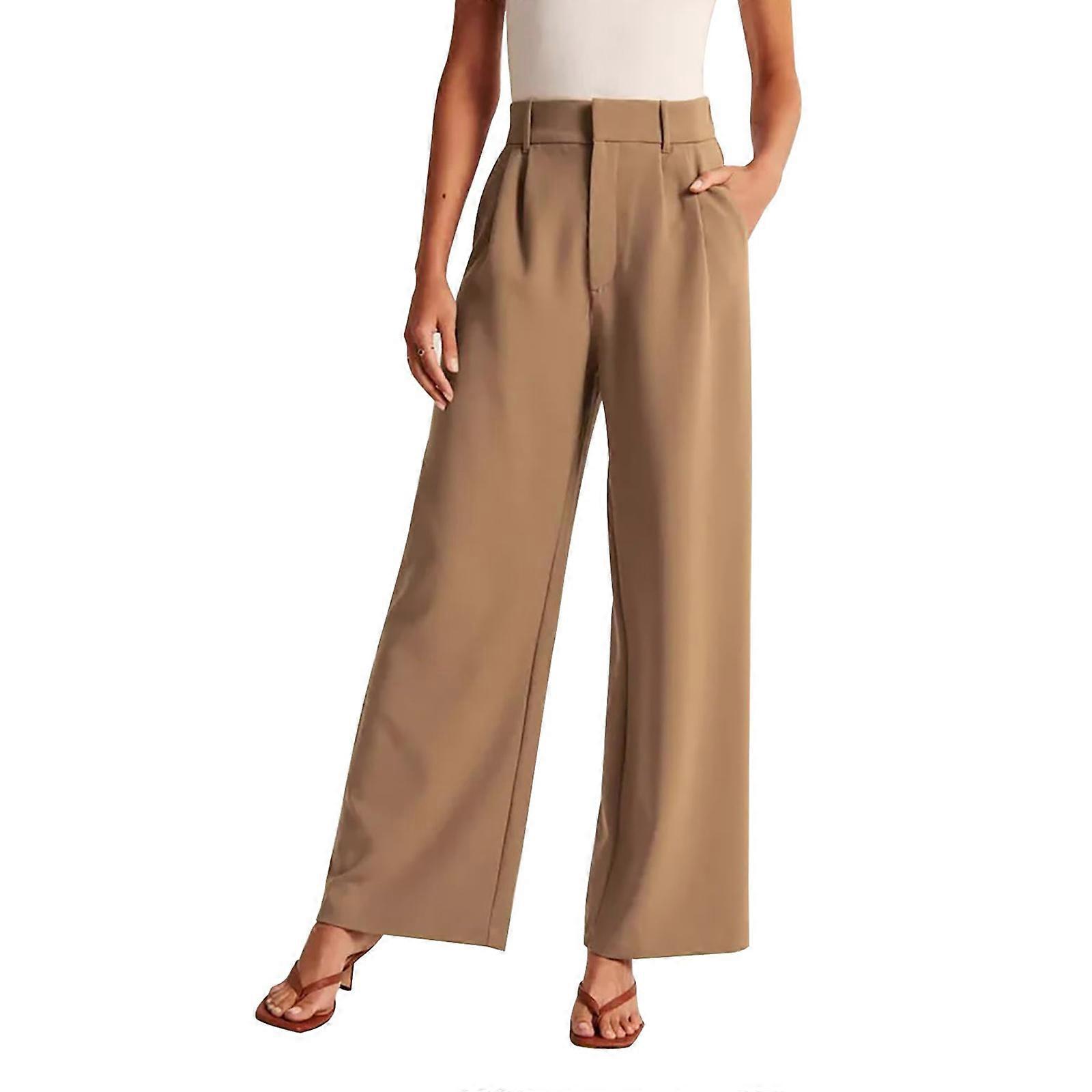 Pantaloni a gamba larga Pantaloni lunghi a vita alta Vestiti di fondo comodi solidi per il pendolarismo Lavoro d'ufficio Abbigliamento quotidiano Cachi XL