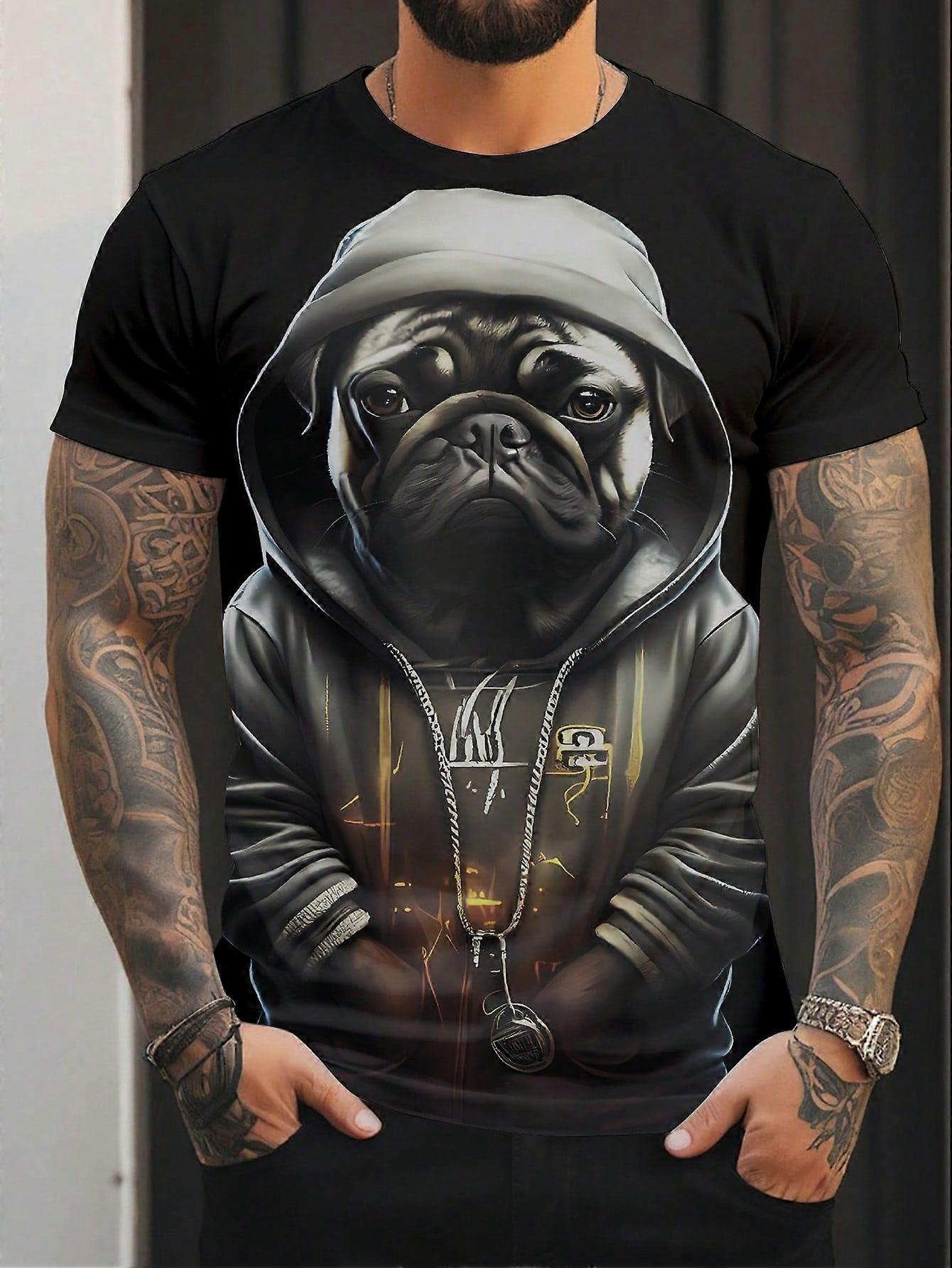 Men's Plus Size Dog Print Round Neck Short Sleeve Casual T-shirt