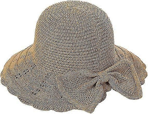 Women's Large Bow Straw Hat Foldable Wide Brim Soft Beach Hat Upf 50+