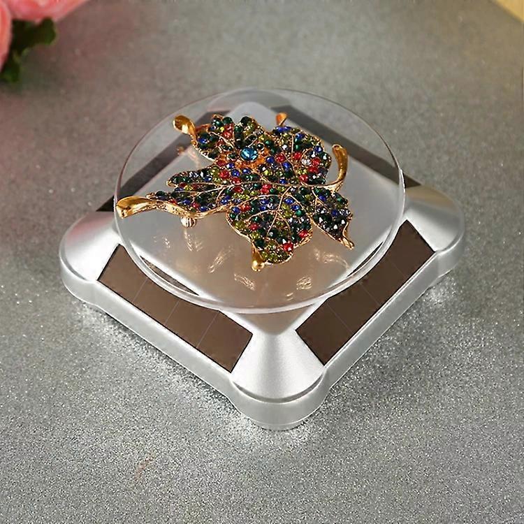 Solar Rotating Display Stand-110mm 360° Turntable for Jewelry Showcase-Silver