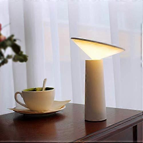 Modern Table Lamp - Wireless LED Desk Light with Dimming Touch Control, 360 Adjustable, USB Rechargeable, White