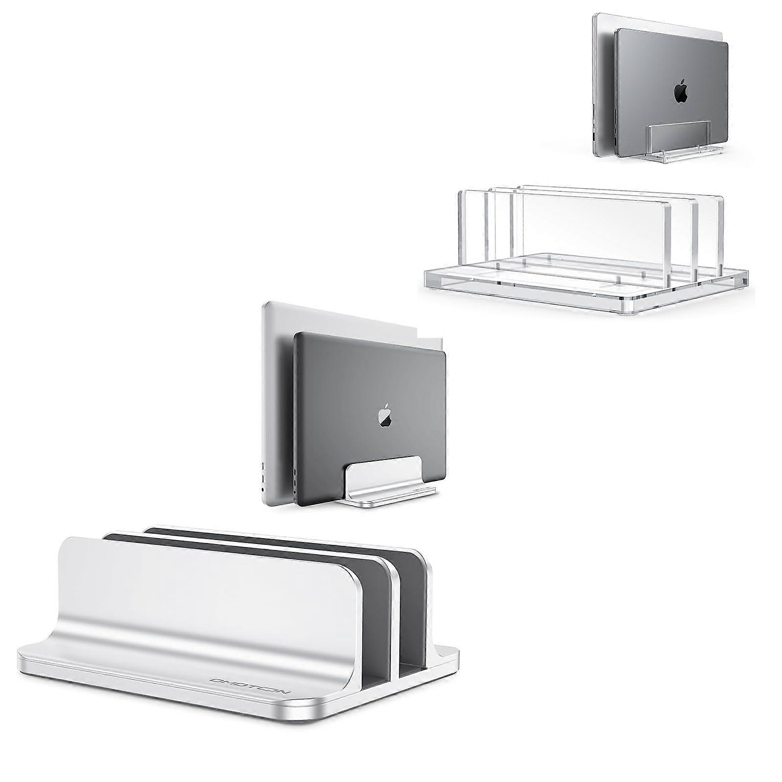 Vertical Laptop Stand with Acrylic Dual Laptop Holder for 15-17 Inch Devices, Adjustable Height, Compact Design