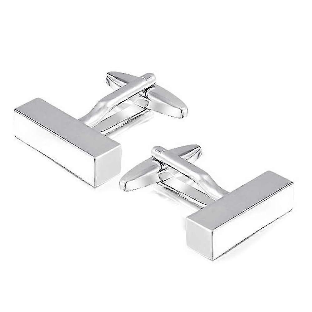 JiaWei Silver Rectangular Bar Barrel Cufflinks Polished Groom Wedding Smart Gift Present X16