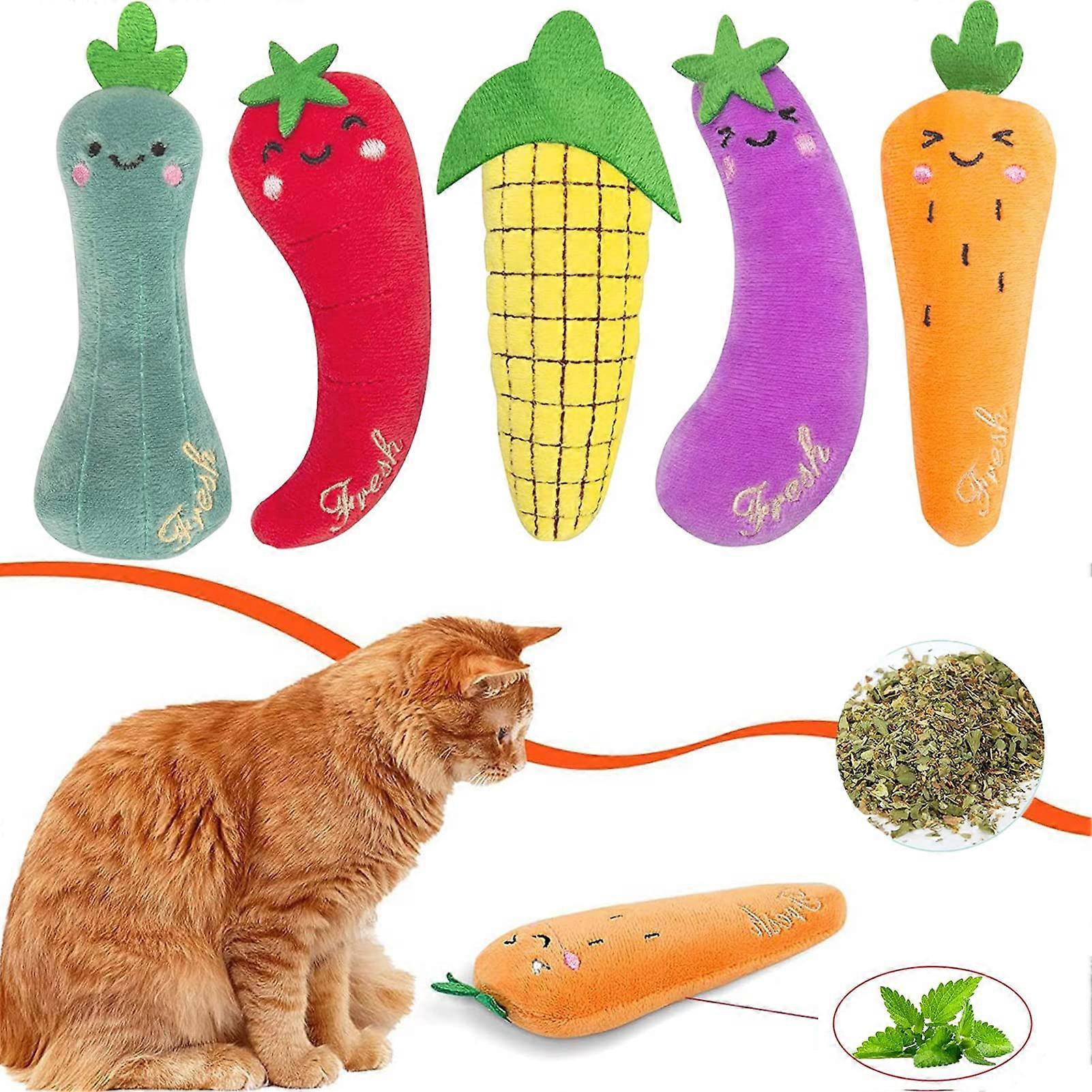 5PCS Catnip Cat Toys for Indoor Cats - Soft Plush Fruit-Themed Chew Toys, Catnip-Filled Teething Toys for Kittens