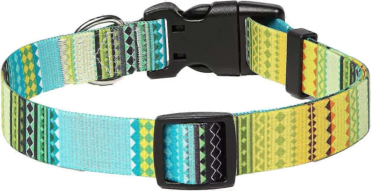 Dog Collar with Boho Floral Tribal Geometric Pattern - Soft Ethnic Style Collar Adjustable for Small Medium Large Dogs (Size S)