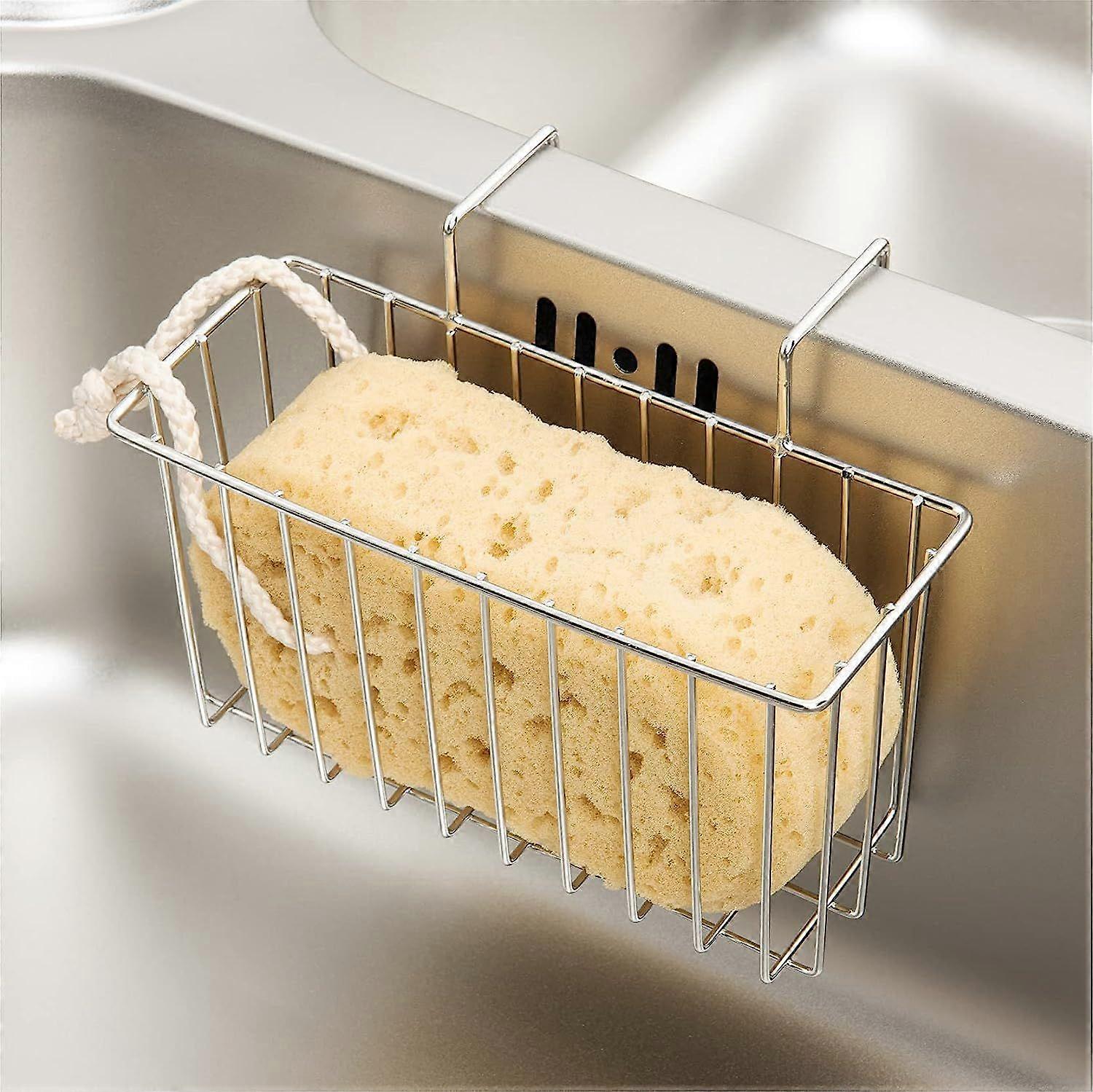 Kitchen Sponge Holder Dish Rack Sink Brush Liquid Dishes Dish Drainer Silver, Small