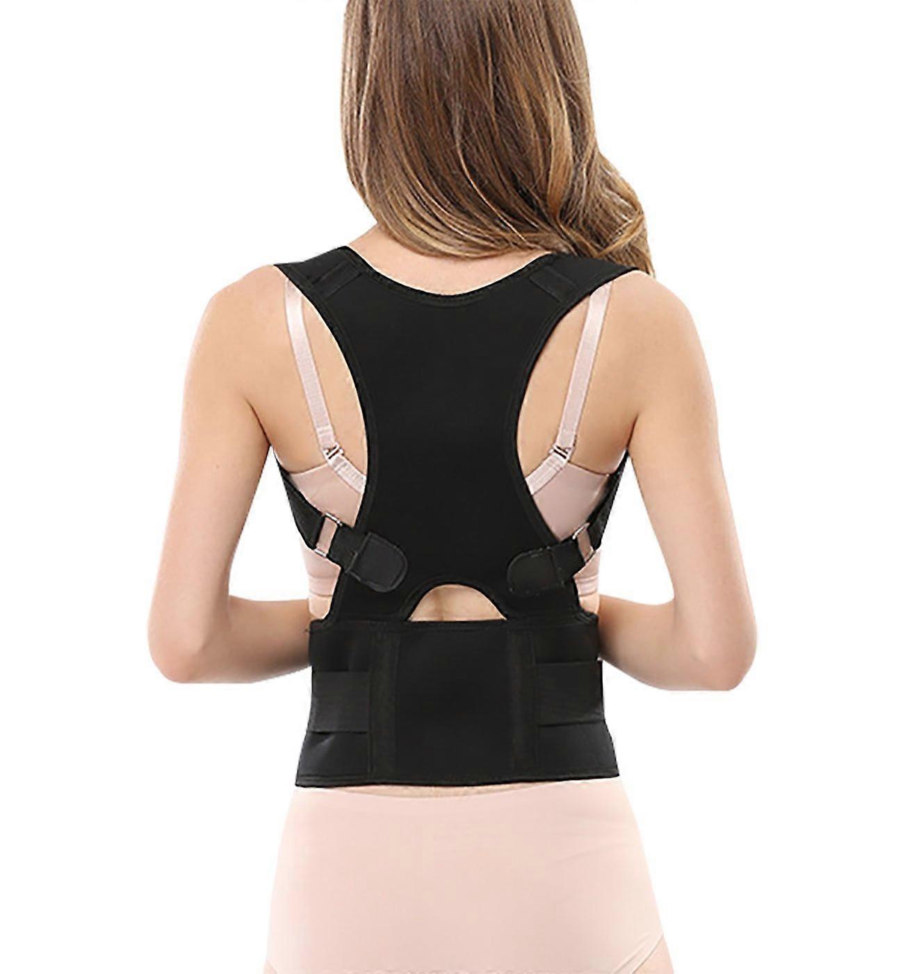Fully Adjustable Back Brace Posture Corrector Lumbar Support Belt for Lower Upper Back Pain Size L Black