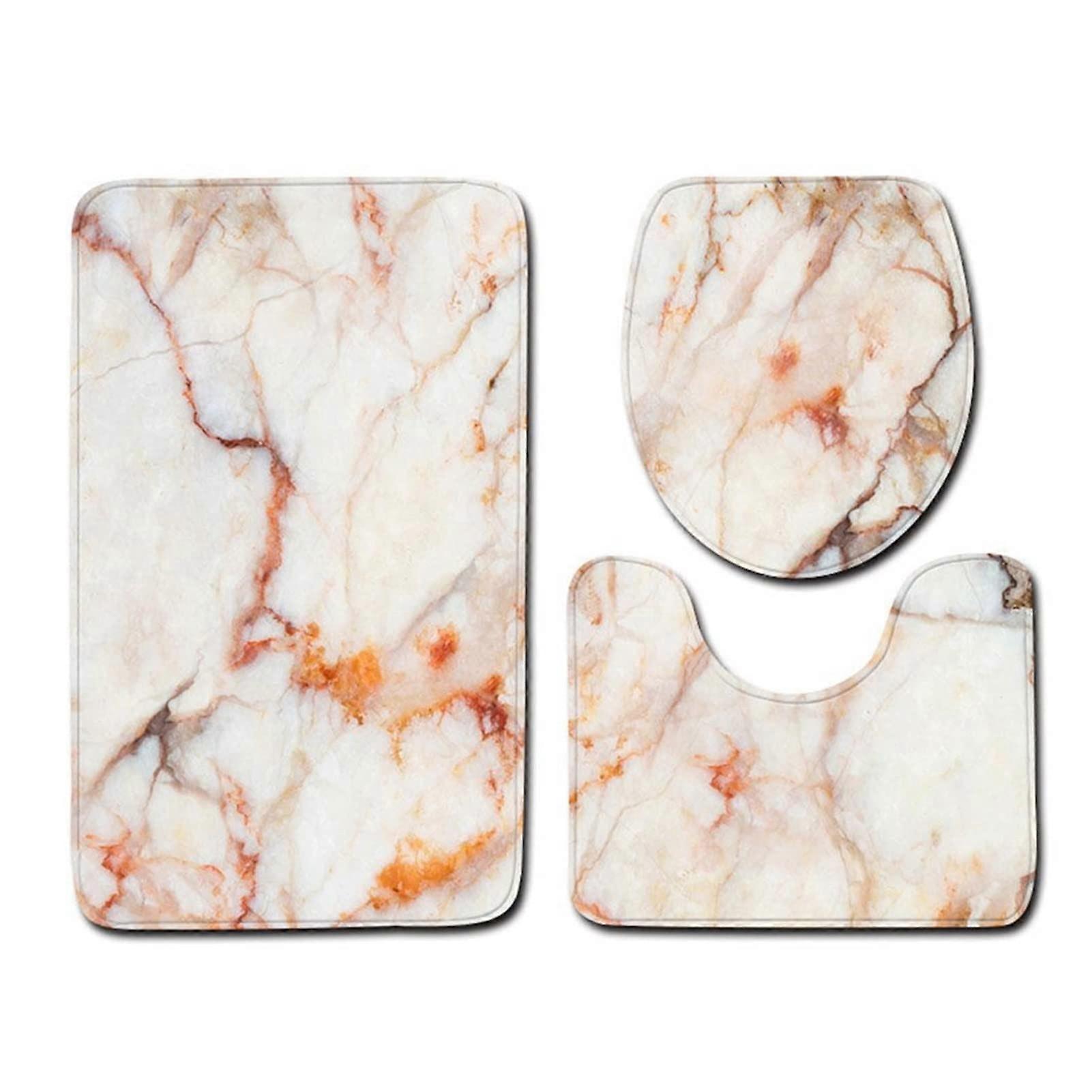 3 Piece Set Marble Print Toilet Set, Bath Mat and Toilet Cover, Soft Carpet for Bathroom Decoration (Color: Y181009-C005)