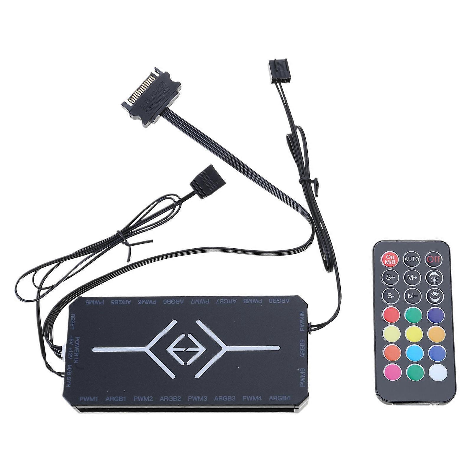 ARGB Remote Control 8 Way Splitter 4Pin PWM Cooling Fan Hub for Computer PC Case Chassis Radiator SATA Power Supply