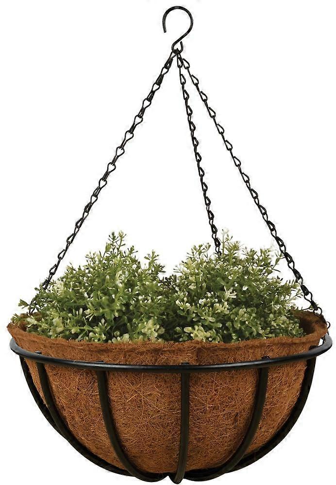Hanging Basket with Metal Frame, Diameter 35 cm, with Liner, Coconut Height 13 cm, with Hanging Chain 35,6 cm