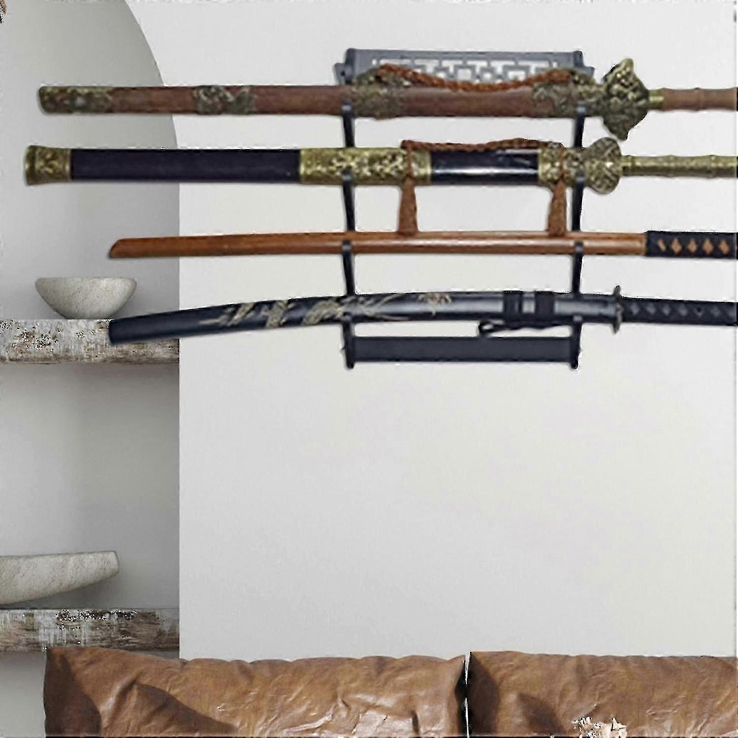 Sword Stand 2/3/4 Layer Wall Mounted Samurai Sword Stand Display Rack Support All Sword (black)