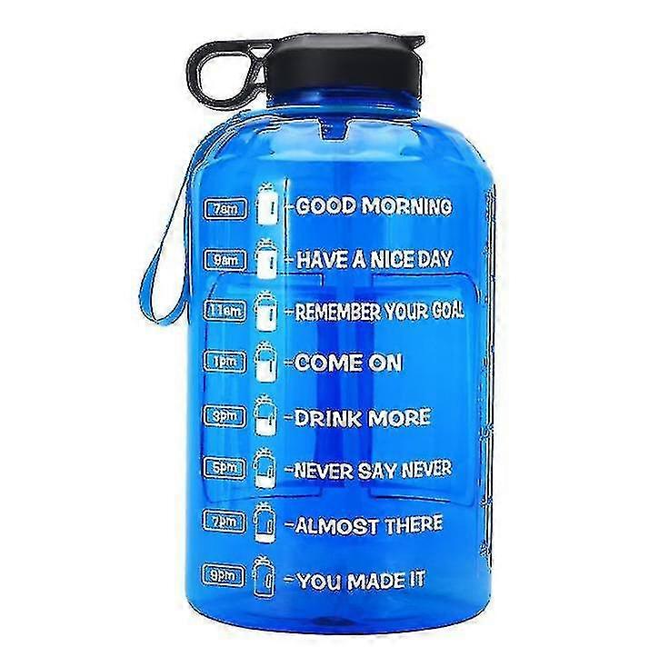 3.7L 大型ウォーターボトル タイムマーカー&モチベーショナルリマインダー付き - ブルー