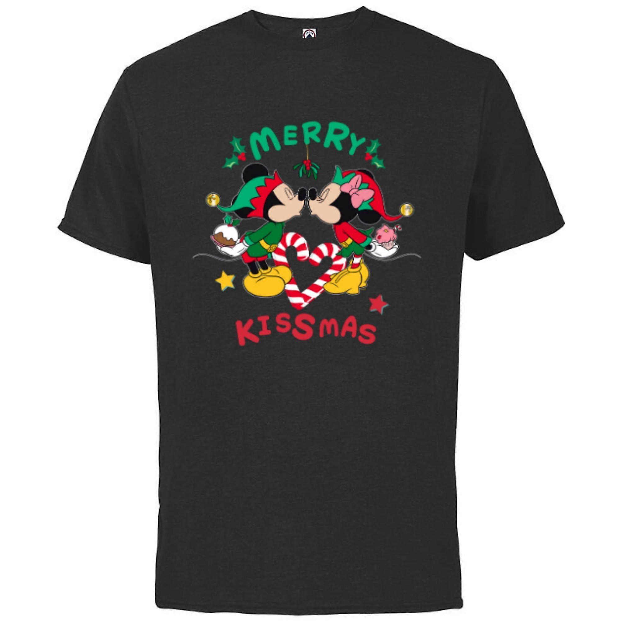 Disney Mickey and Minnie Mouse Christmas Love Merry Kissmas - Short Sleeve Cotton T-Shirt-Black-Txa35ii205