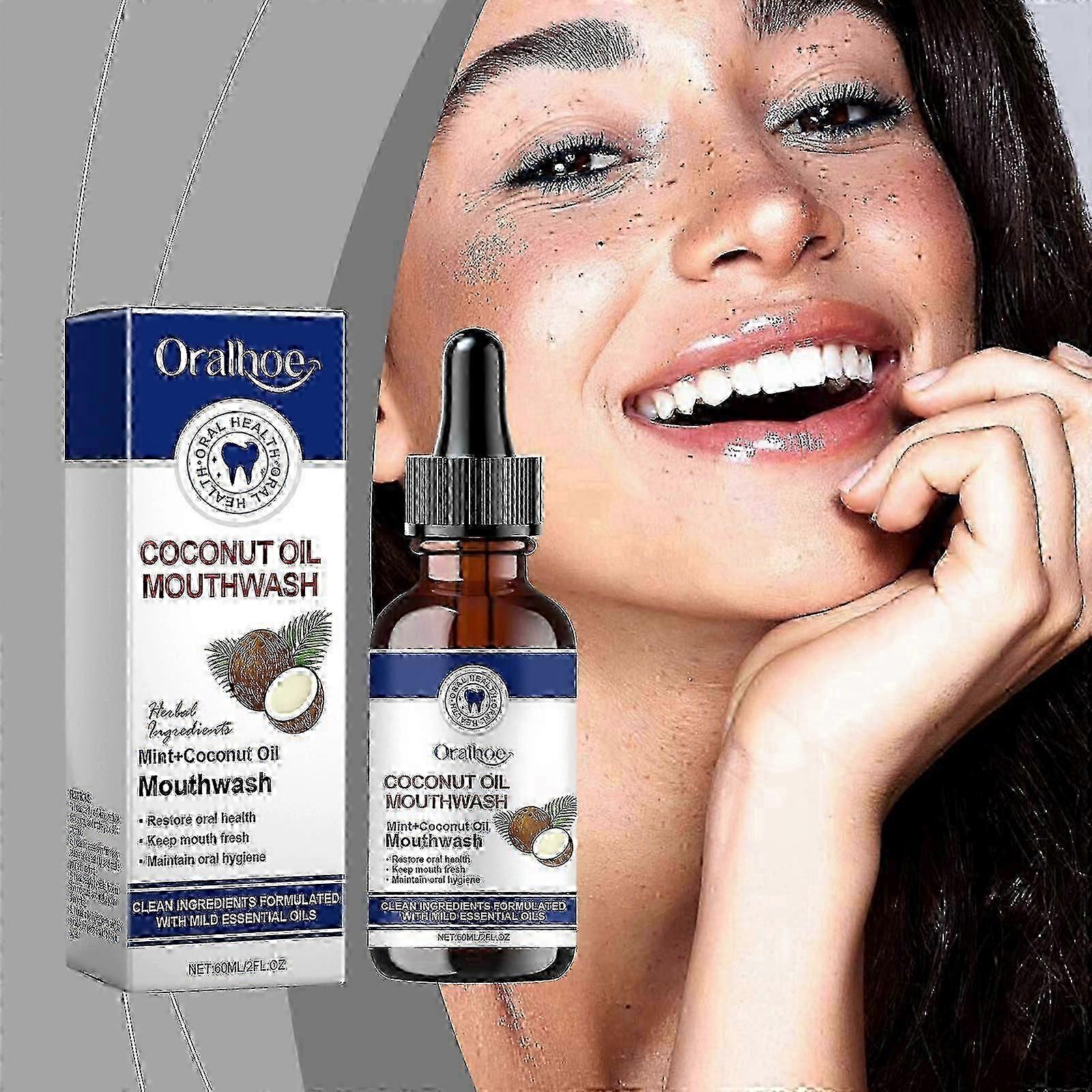 Huile De Coco 60ml, Huile De Noix De Coco Pour Dents Gencive, Avec Huile De Noix De Coco Et Menthe, Respirer, Enlever La Mauvaise Haleine, Soin Cocon