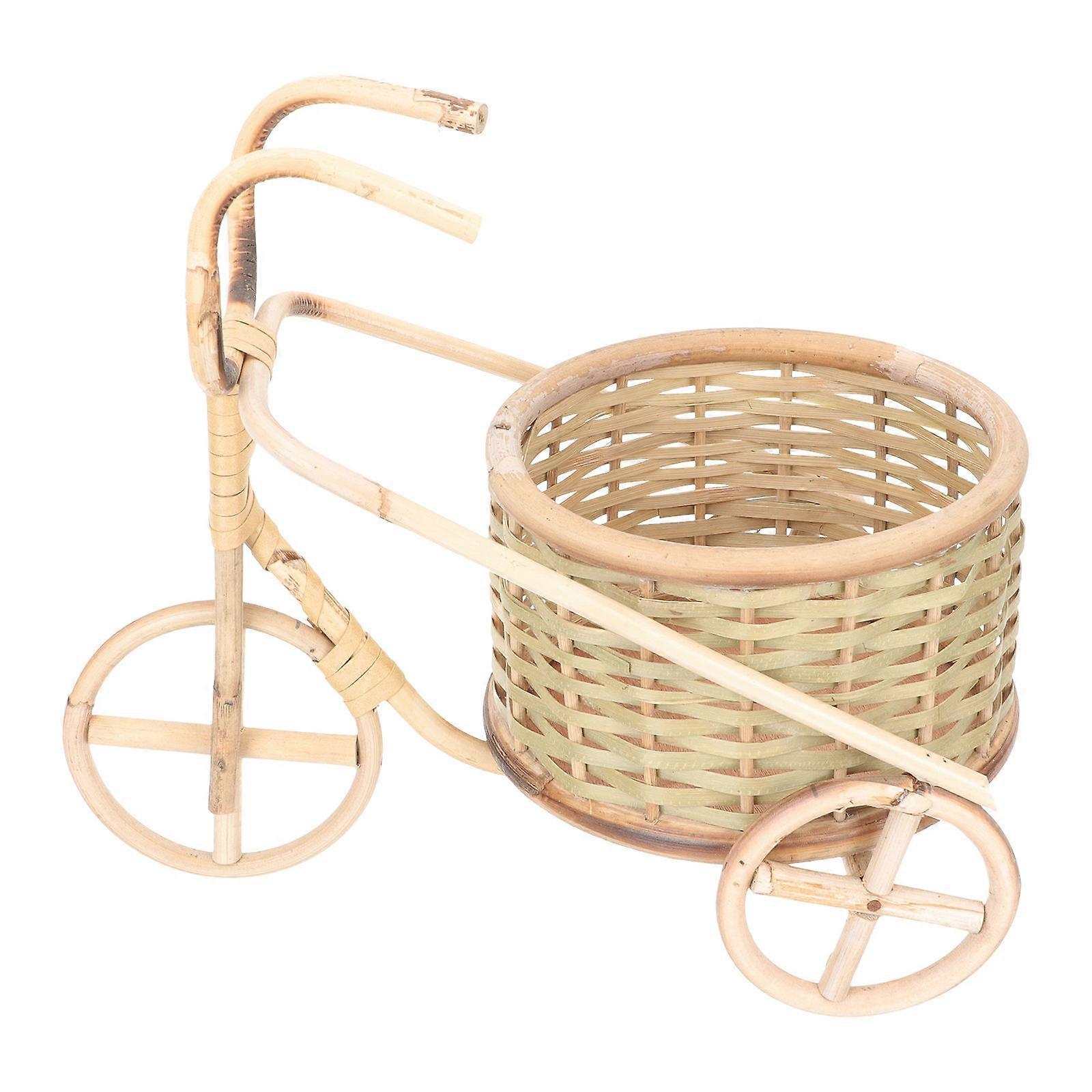 Mini Bamboo Woven Tricycle Basket for Decor – Handcrafted Planter, Pen Holder & Ornament with Rustic Texture and Artistic Craftsmanship for Space
