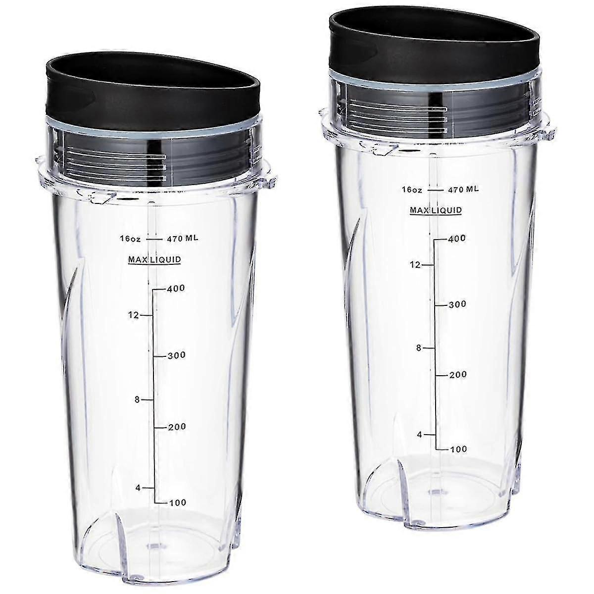 Replacement Cups for Ninja QB3001ss Blender 16oz with Lids, 2-Pack Compatible Compact Personal Blender