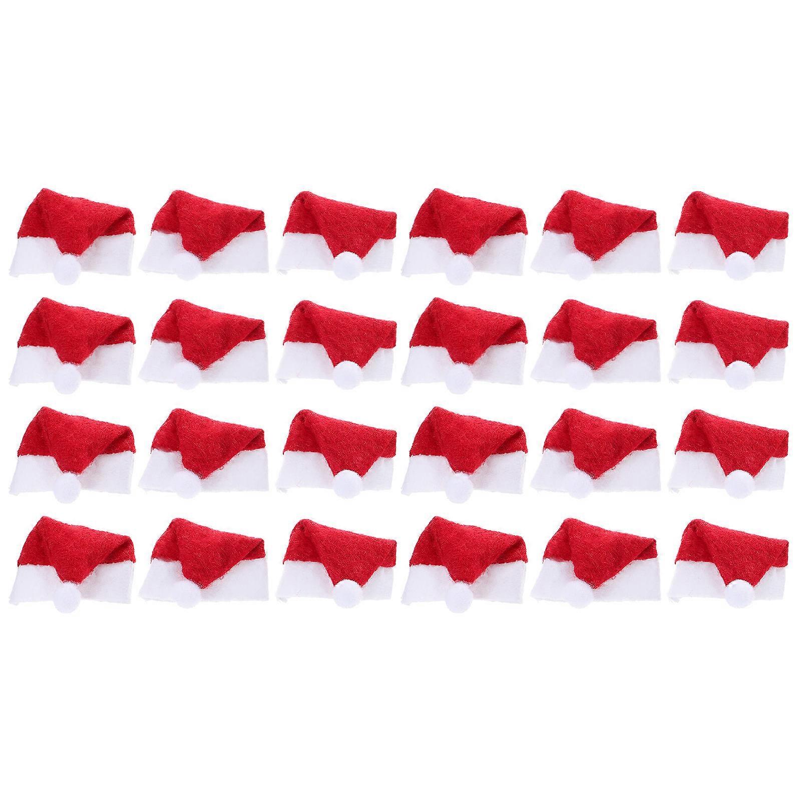 24pcs Mini Christmas Lollipop Hats Candy Decorations Red White Reusable Santa Claus Design Party Supplies